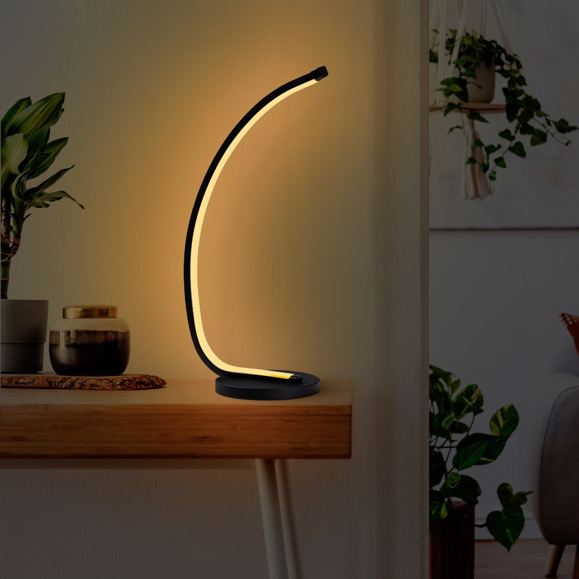 Candeeiro de Mesa Elegante Preta, Corpo de Metal, 43 cm de Altura, 18 cm de Largura, LED 12W 3000K | Interruptor Liga/Desliga, Cabo de 200 cm | Perfeito para Decoração Moderna