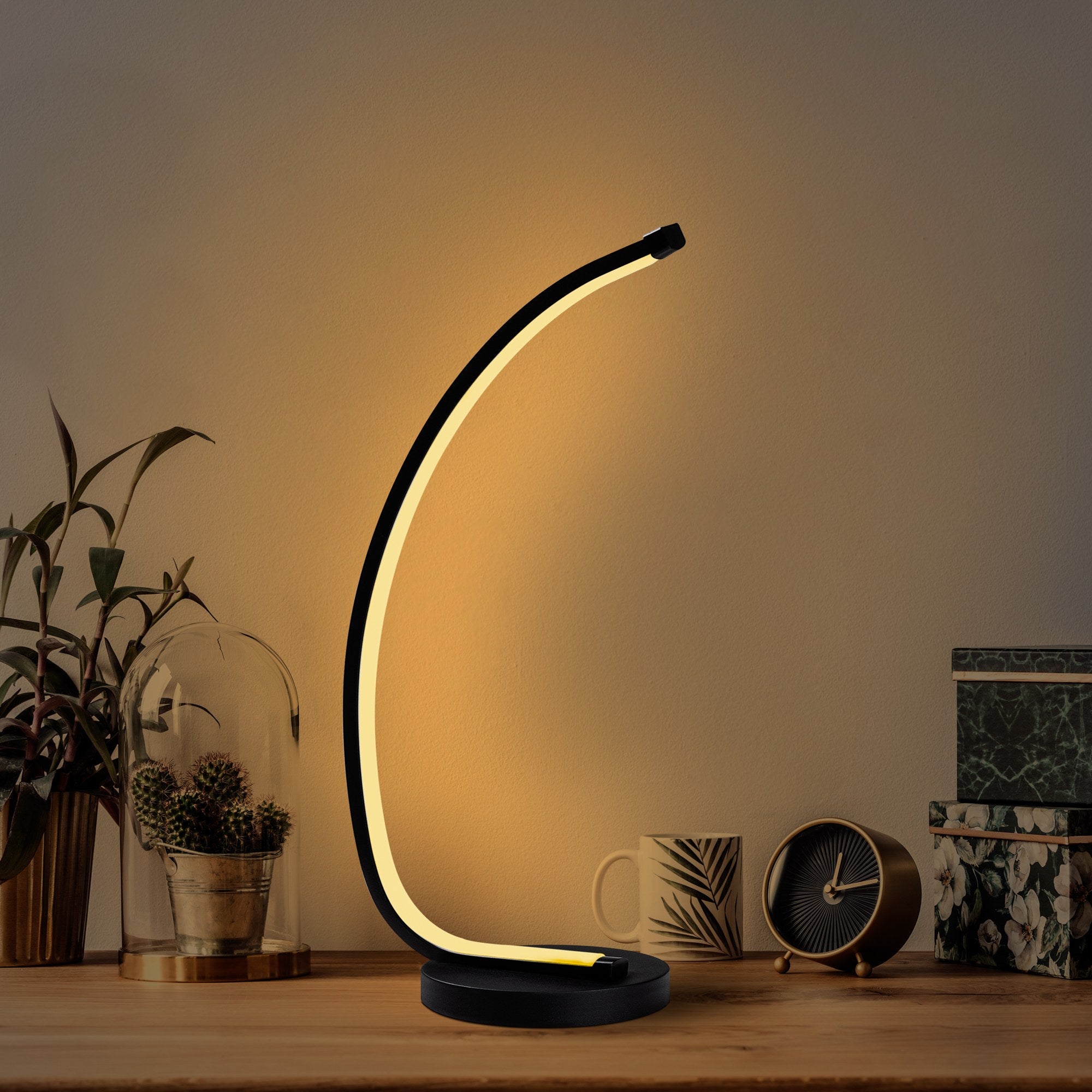 Candeeiro de Mesa Elegante Preta, Corpo de Metal, 43 cm de Altura, 18 cm de Largura, LED 12W 3000K | Interruptor Liga/Desliga, Cabo de 200 cm | Perfeito para Decoração Moderna