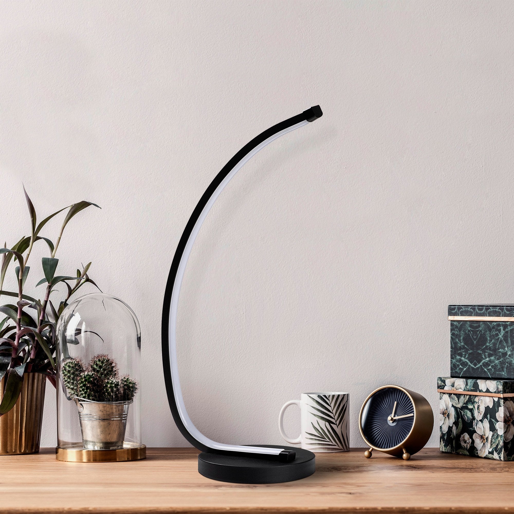 Candeeiro de Mesa Elegante Preta, Corpo de Metal, 43 cm de Altura, 18 cm de Largura, LED 12W 3000K | Interruptor Liga/Desliga, Cabo de 200 cm | Perfeito para Decoração Moderna