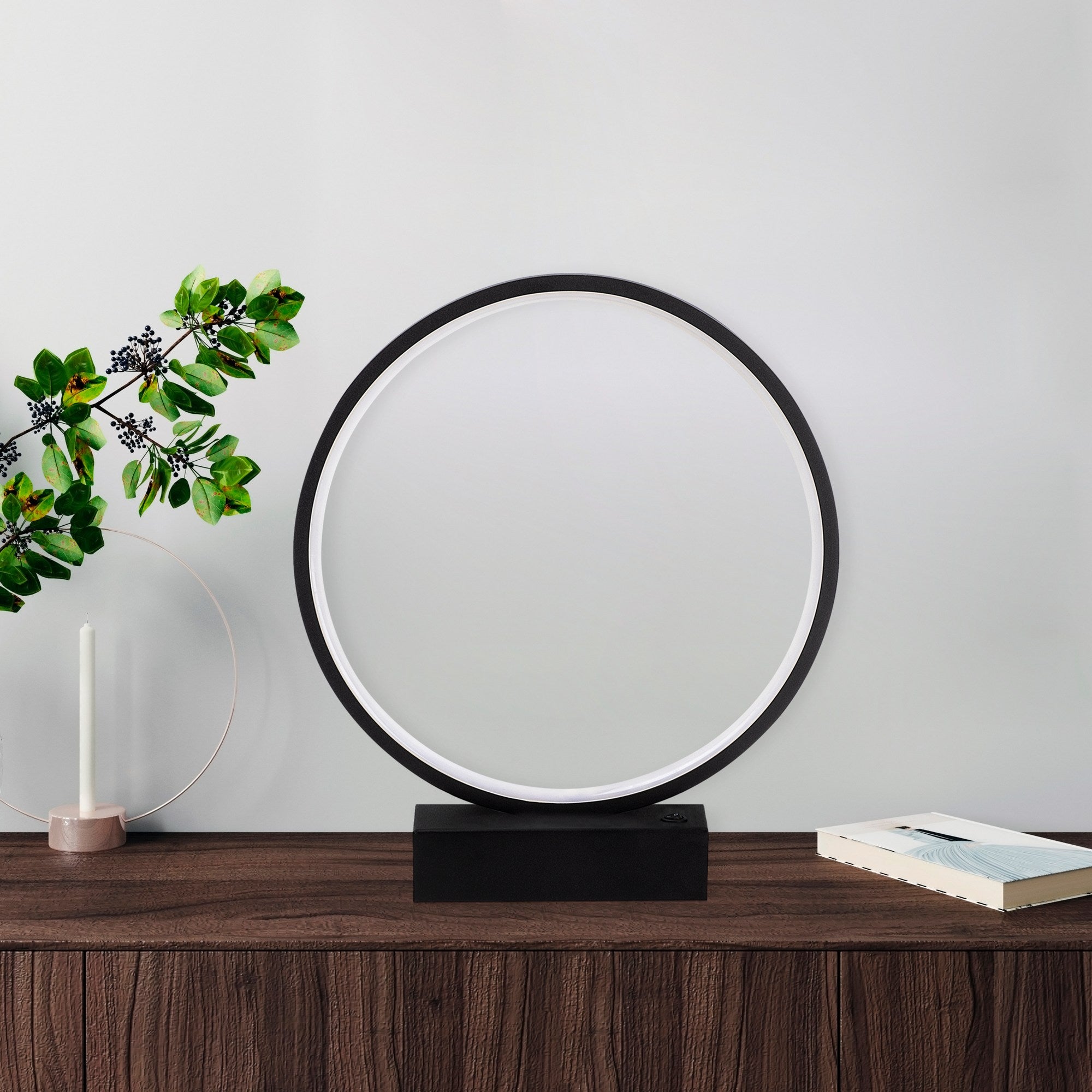 Candeeiro de Mesa preta elegante, corpo de metal, 30 cm x 35 cm x 9 cm | LED de 12 W, 3000 K, 80 CRI | Ideal para decoração moderna de casa e escritório, com interruptor liga/desliga