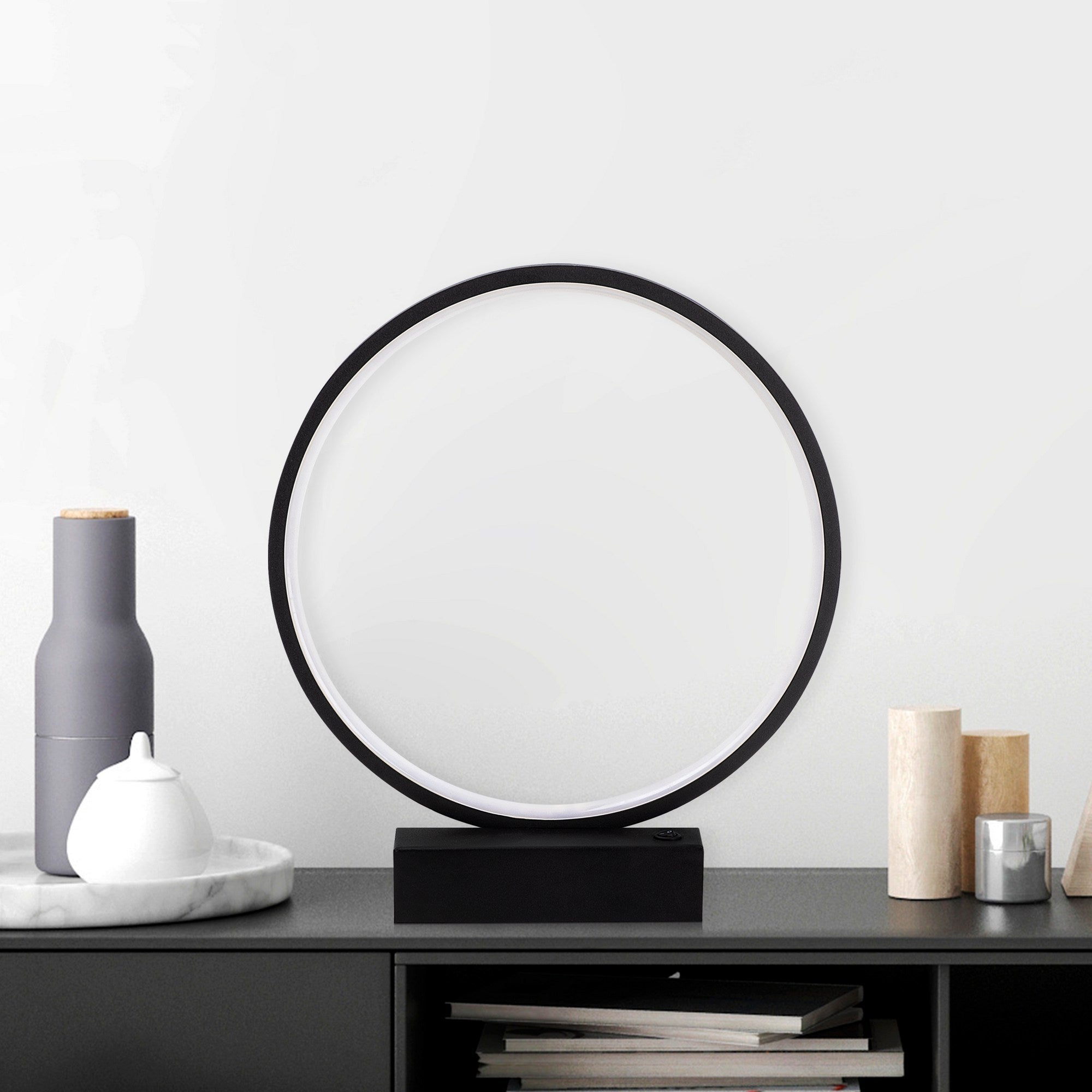 Candeeiro de Mesa preta elegante, corpo de metal, 30 cm x 35 cm x 9 cm | LED de 12 W, 3000 K, 80 CRI | Ideal para decoração moderna de casa e escritório, com interruptor liga/desliga