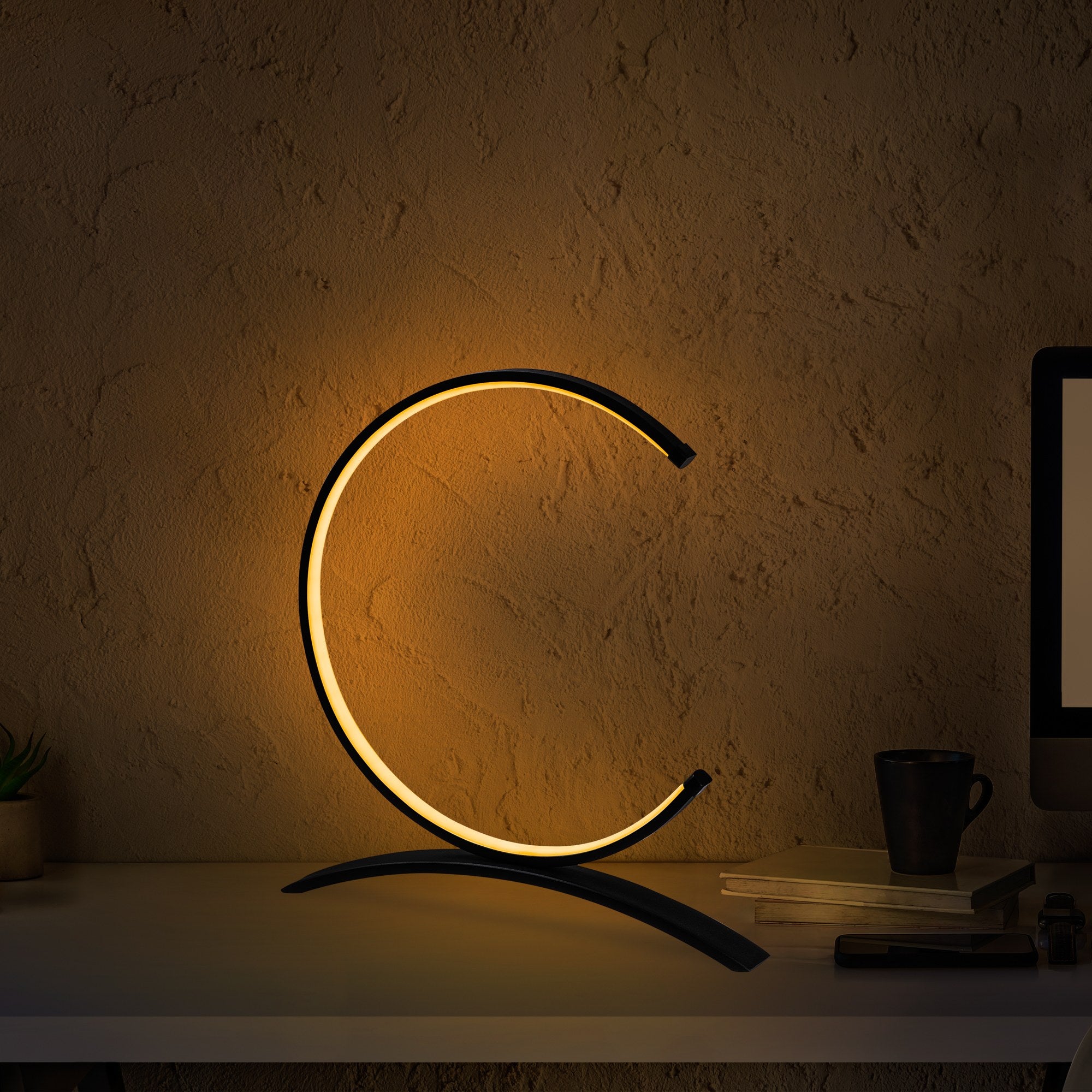 Candeeiro de Mesa Elegante Preta, Corpo de Metal, 35 cm de Largura, 34 cm de Altura | LED 12W, 3000K, Interruptor Liga/Desliga, Cabo de 200 cm | Iluminação Elegante para Casa e Escritório