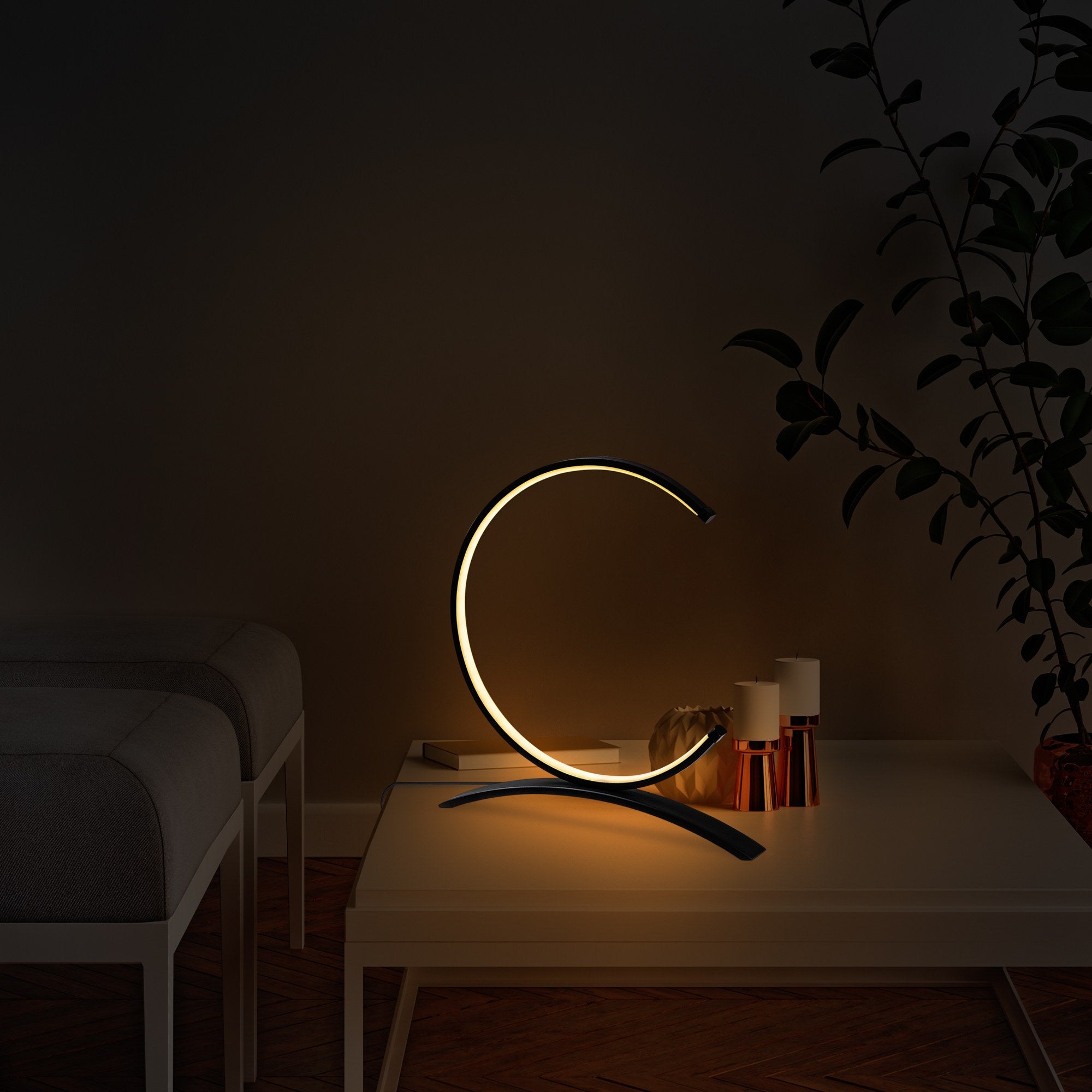 Candeeiro de Mesa Elegante Preta, Corpo de Metal, 35 cm de Largura, 34 cm de Altura | LED 12W, 3000K, Interruptor Liga/Desliga, Cabo de 200 cm | Iluminação Elegante para Casa e Escritório