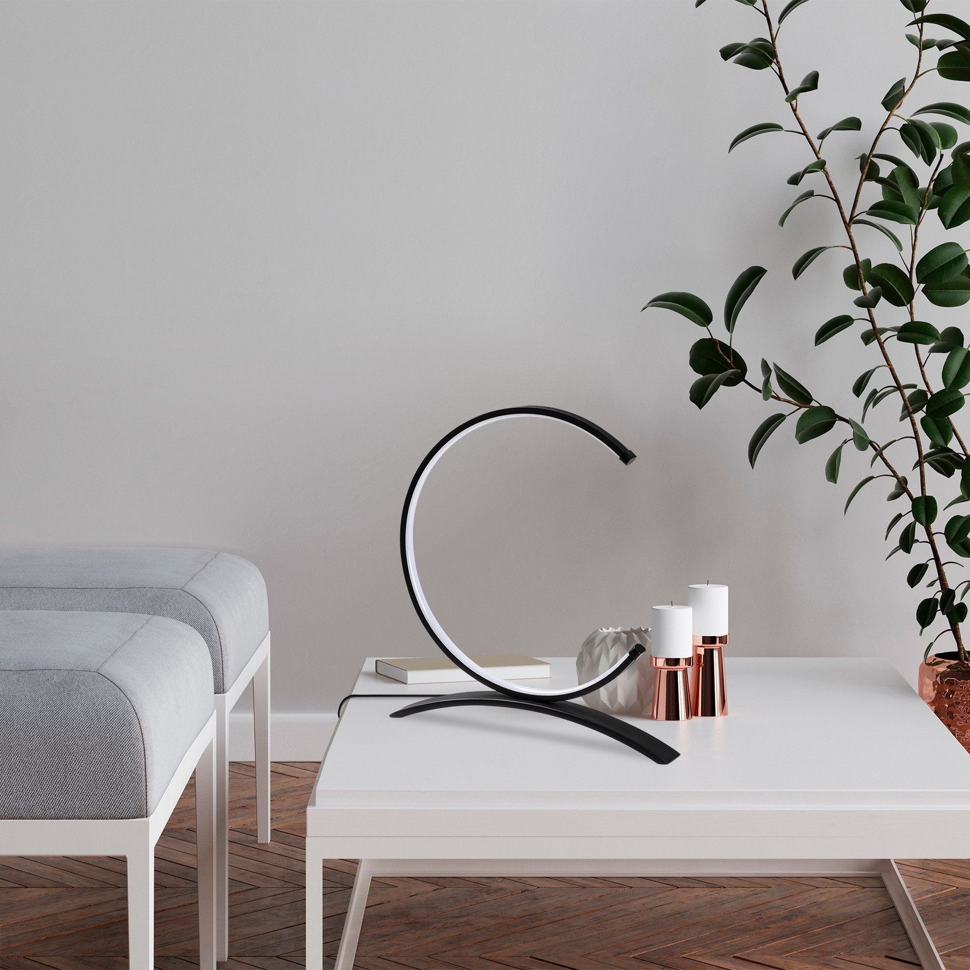 Candeeiro de Mesa Elegante Preta, Corpo de Metal, 35 cm de Largura, 34 cm de Altura | LED 12W, 3000K, Interruptor Liga/Desliga, Cabo de 200 cm | Iluminação Elegante para Casa e Escritório