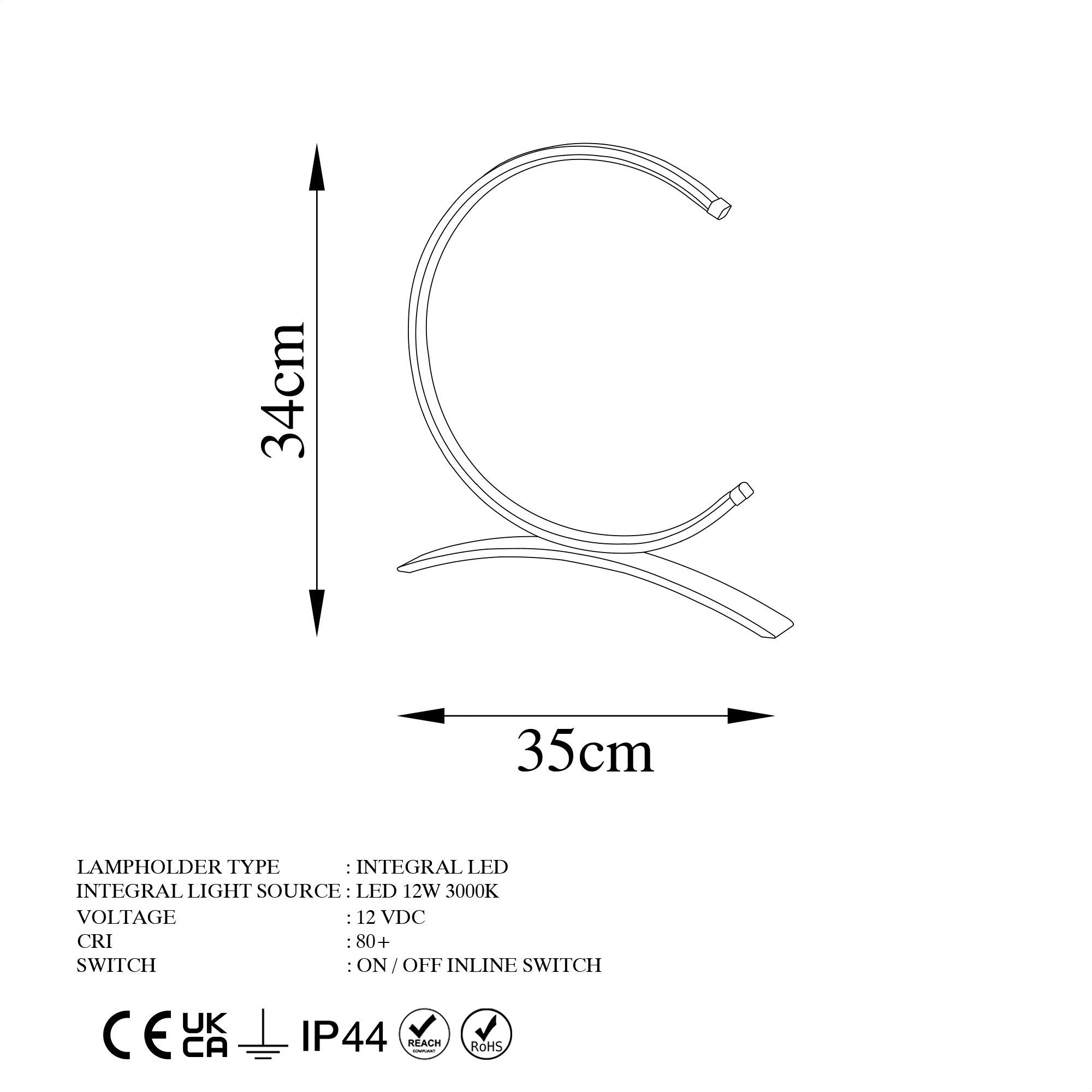 Candeeiro de Mesa Elegante Dourada com Corpo de Metal, 35 cm de Largura, 34 cm de Altura | LED 12W, 3000K | Interruptor Liga/Desliga, Cabo de 200 cm | Iluminação Elegante para Casa e Escritório