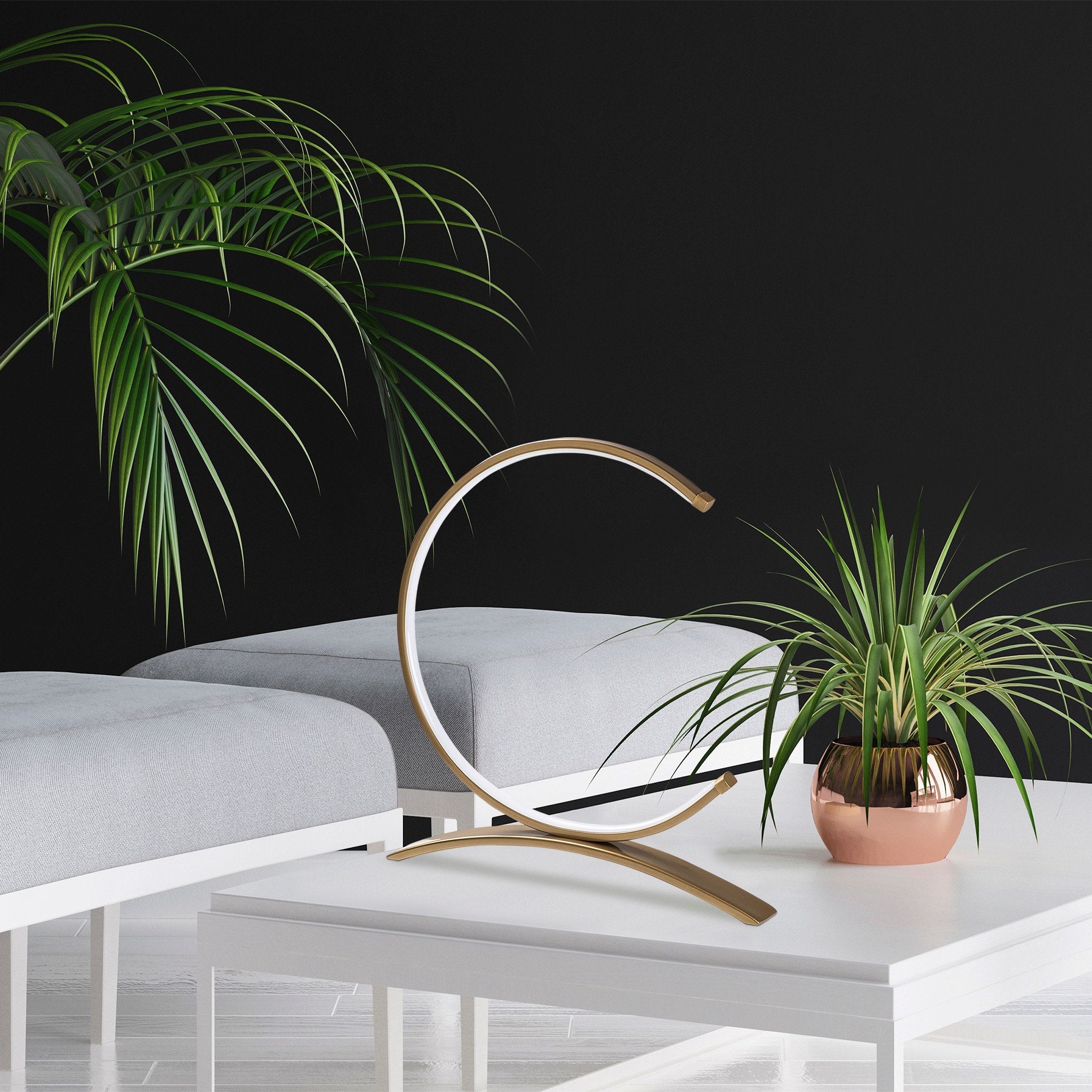 Candeeiro de Mesa Elegante Dourada com Corpo de Metal, 35 cm de Largura, 34 cm de Altura | LED 12W, 3000K | Interruptor Liga/Desliga, Cabo de 200 cm | Iluminação Elegante para Casa e Escritório
