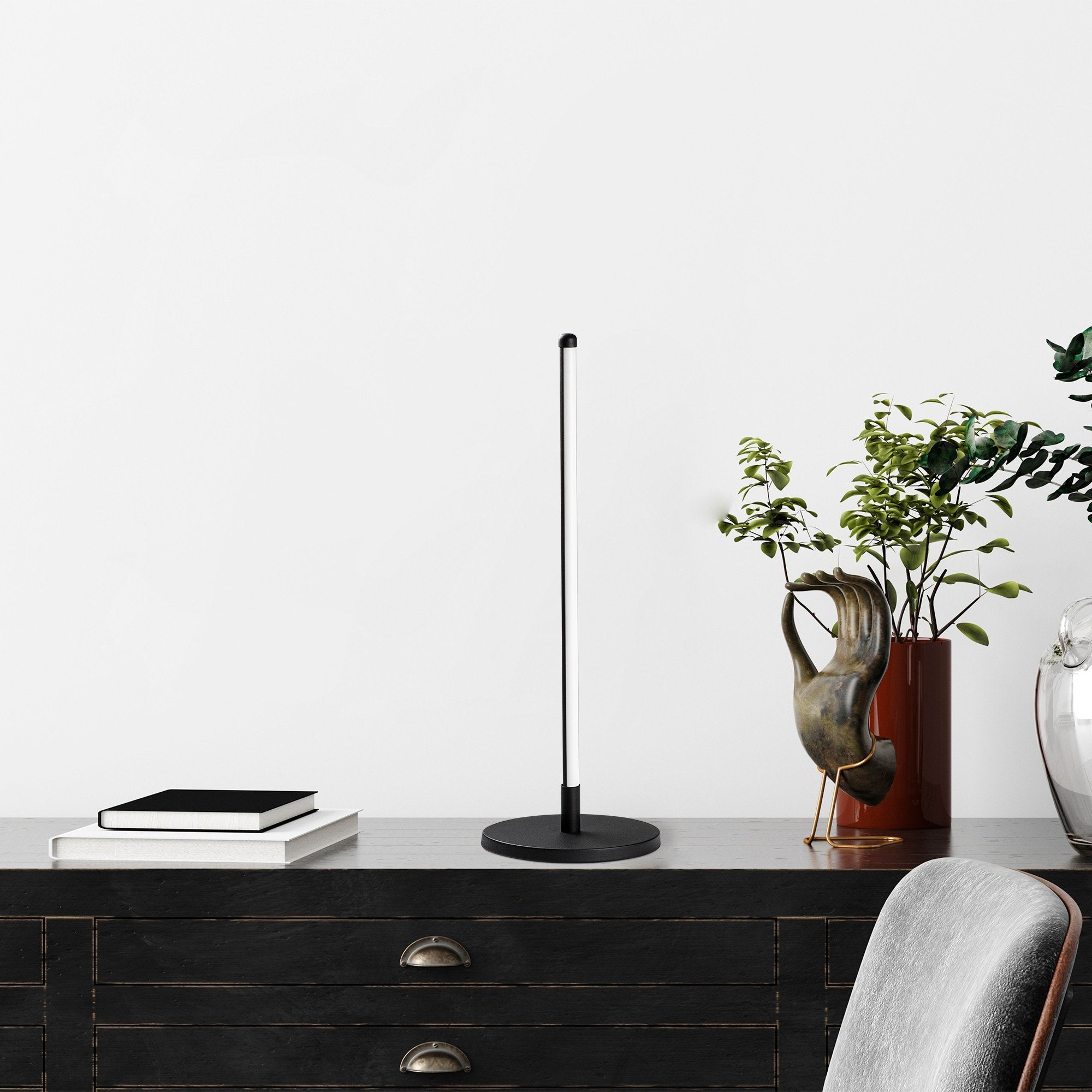 Candeeiro de Mesa Elegante Preta, Corpo de Metal, 51 cm de Altura, Base de 18 cm, Cabo de 200 cm, LED 12W 3000K, Interruptor Liga/Desliga | Iluminação Elegante para Casa e Escritório