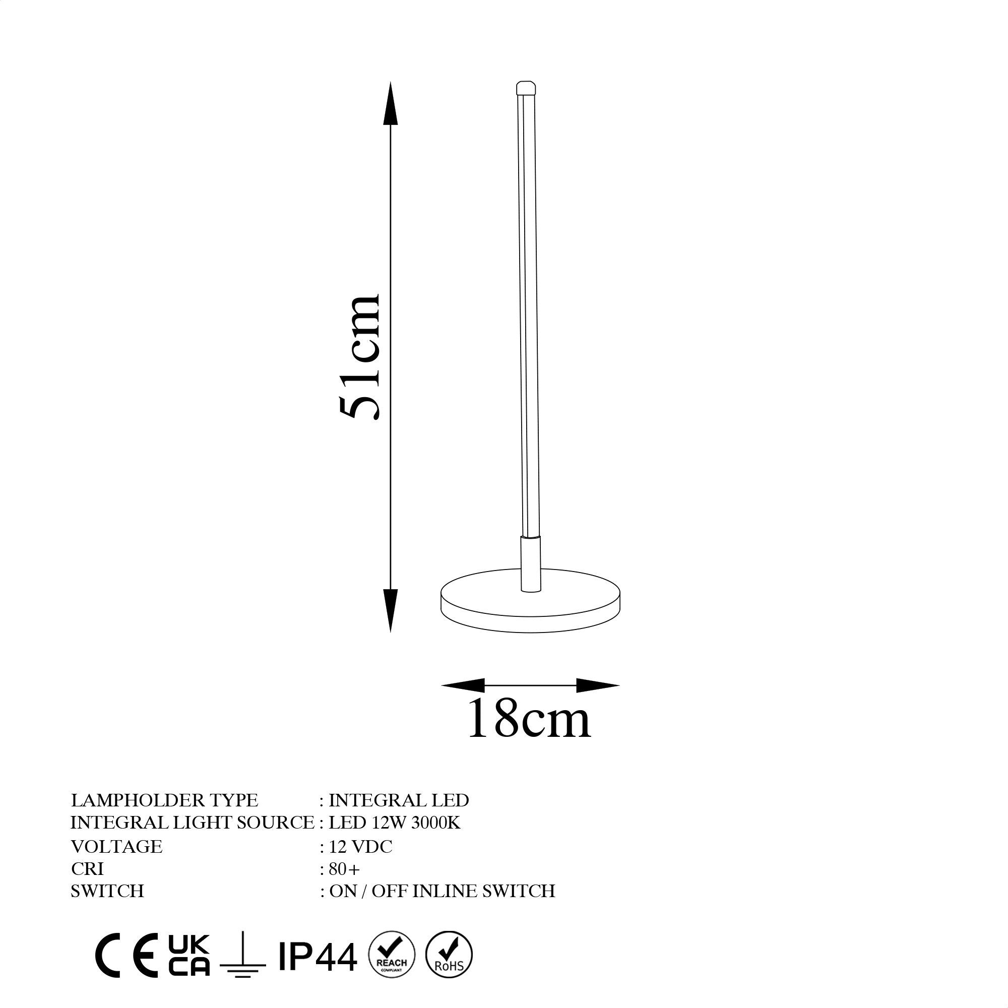 Candeeiro de Mesa elegante dourada, corpo de metal, 51 cm de altura, base de 18 cm, cabo de 200 cm, LED 12W 3000K, interruptor liga/desliga, iluminação elegante para decoração de casa e escritório
