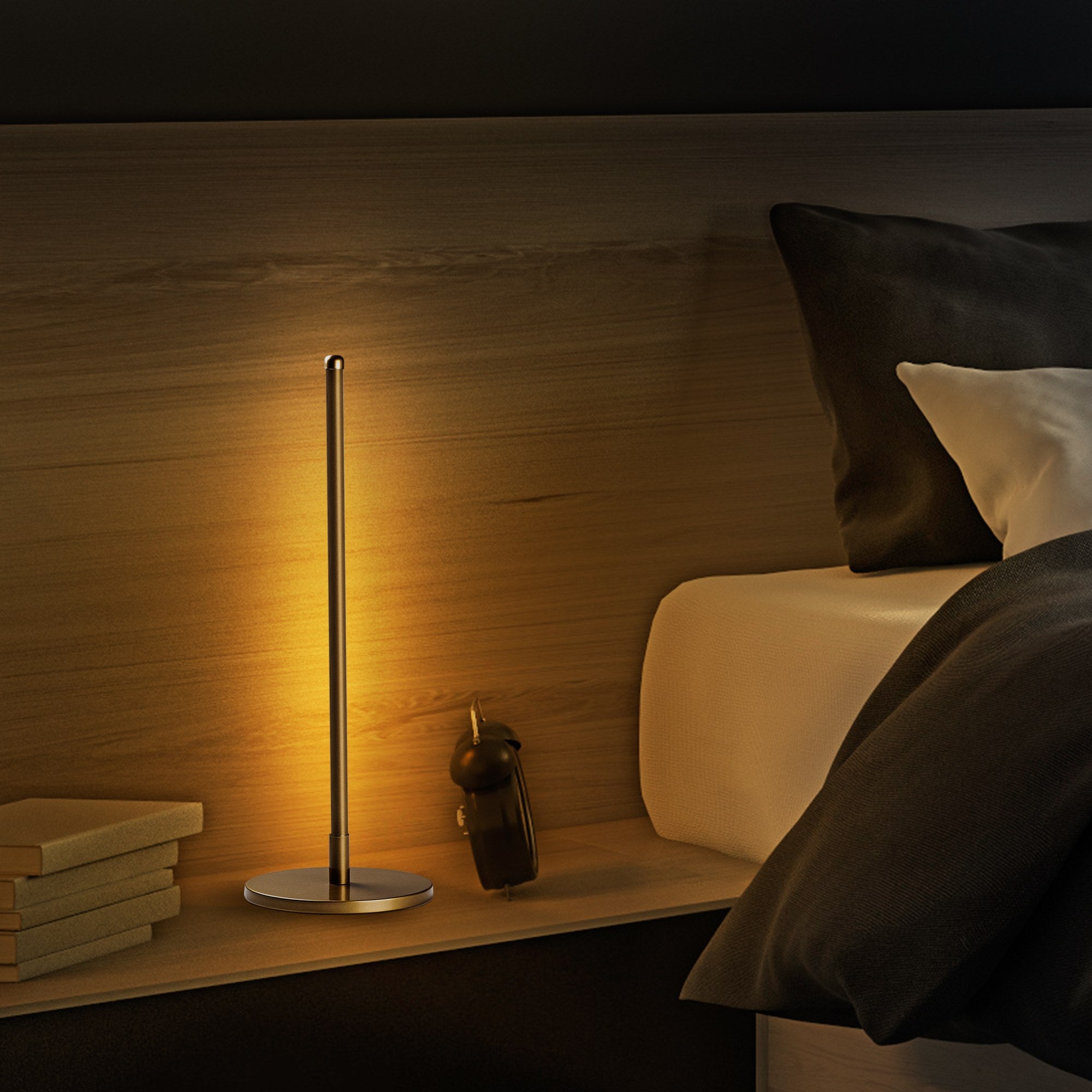 Candeeiro de Mesa elegante dourada, corpo de metal, 51 cm de altura, base de 18 cm, cabo de 200 cm, LED 12W 3000K, interruptor liga/desliga, iluminação elegante para decoração de casa e escritório