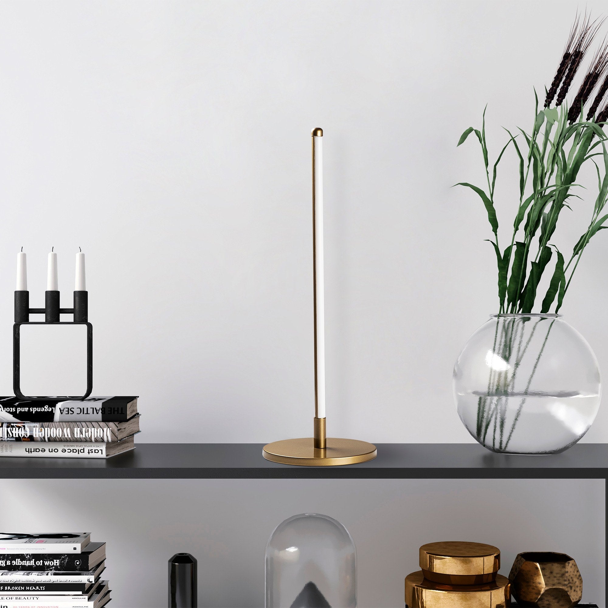 Candeeiro de Mesa elegante dourada, corpo de metal, 51 cm de altura, base de 18 cm, cabo de 200 cm, LED 12W 3000K, interruptor liga/desliga, iluminação elegante para decoração de casa e escritório