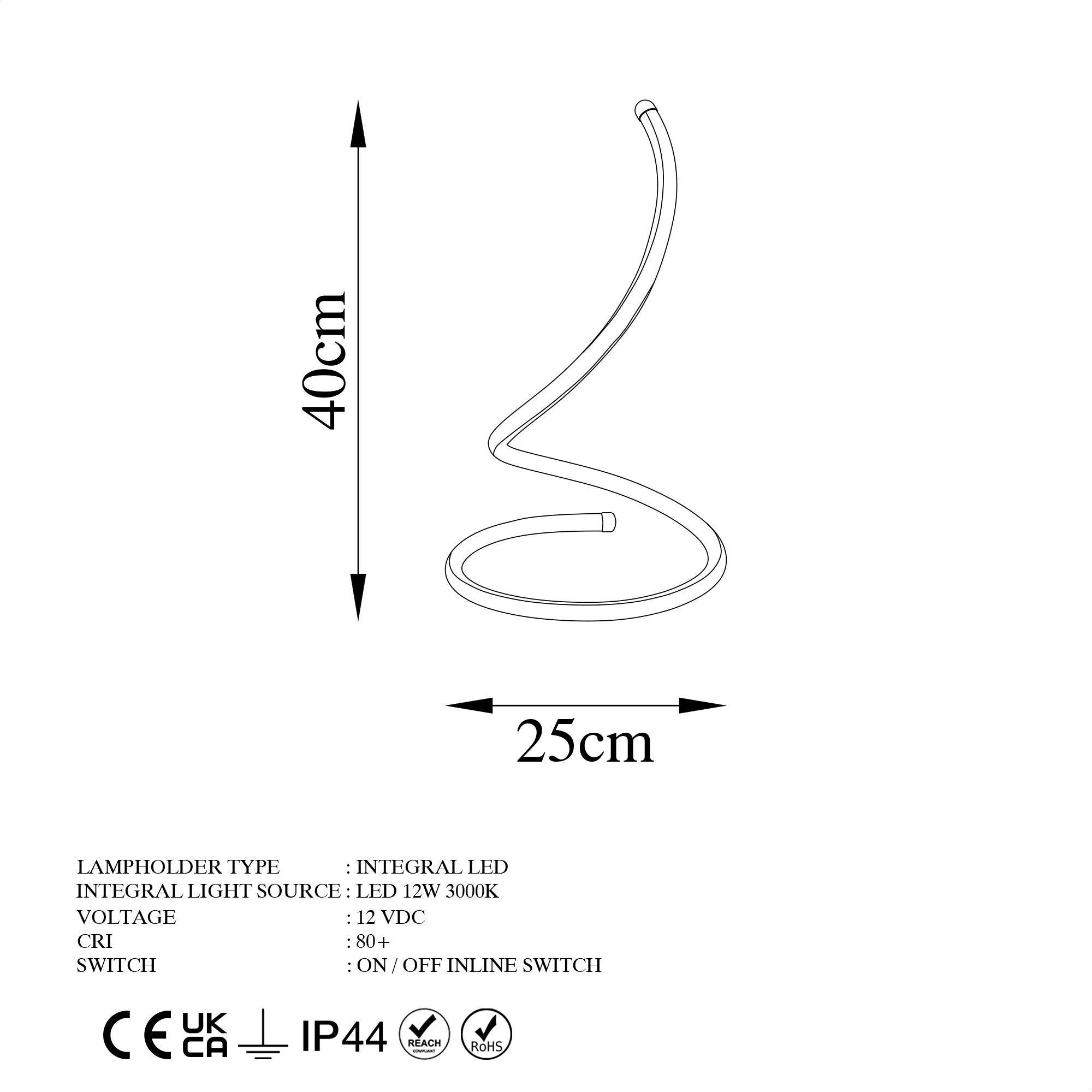 Candeeiro de Mesa Preta Elegante, Corpo de Metal, 25 cm de Diâmetro, 40 cm de Altura | Interruptor Liga/Desliga, 80 CRI, LED 12W 3000K | Ideal para Decoração e Iluminação Moderna