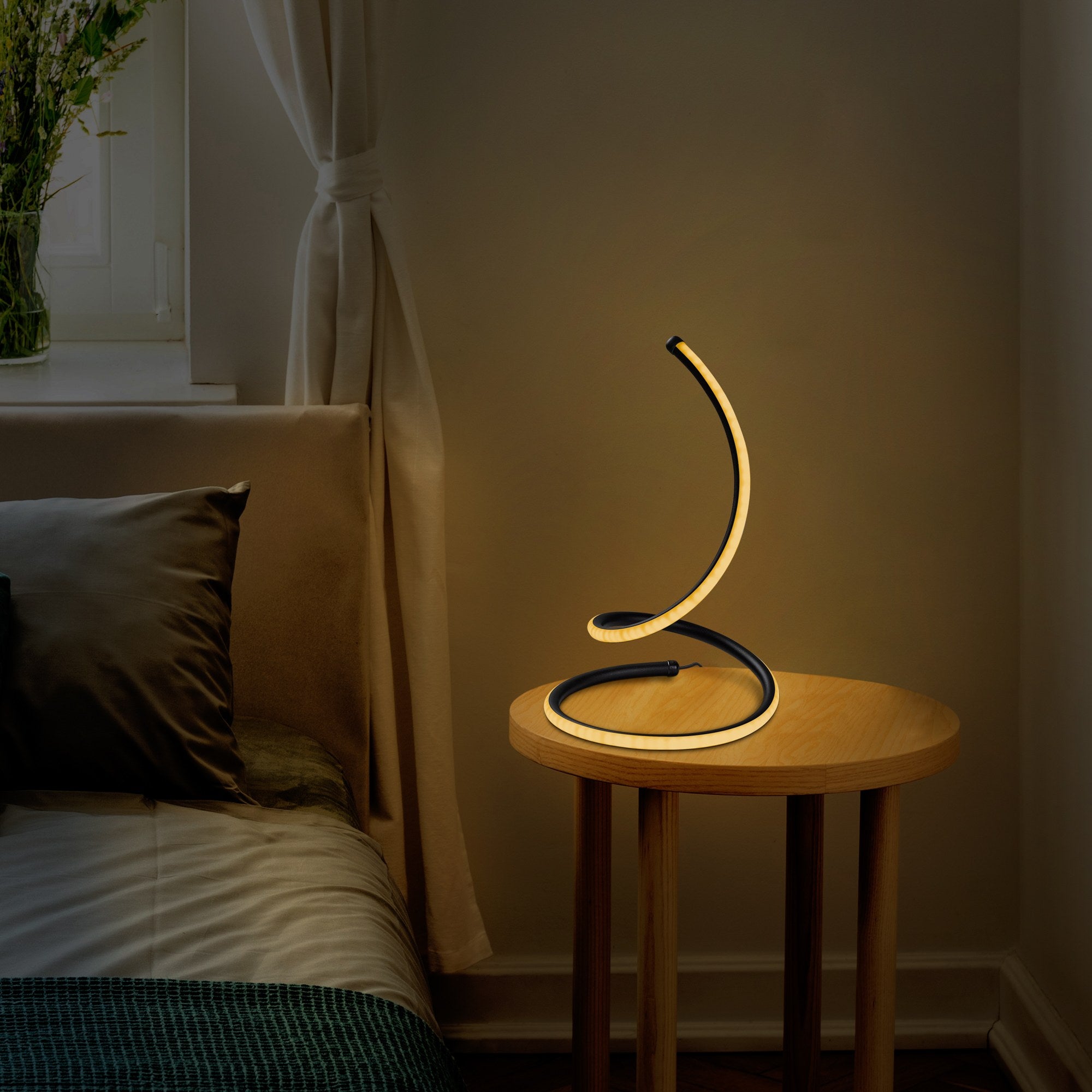 Candeeiro de Mesa Preta Elegante, Corpo de Metal, 25 cm de Diâmetro, 40 cm de Altura | Interruptor Liga/Desliga, 80 CRI, LED 12W 3000K | Ideal para Decoração e Iluminação Moderna