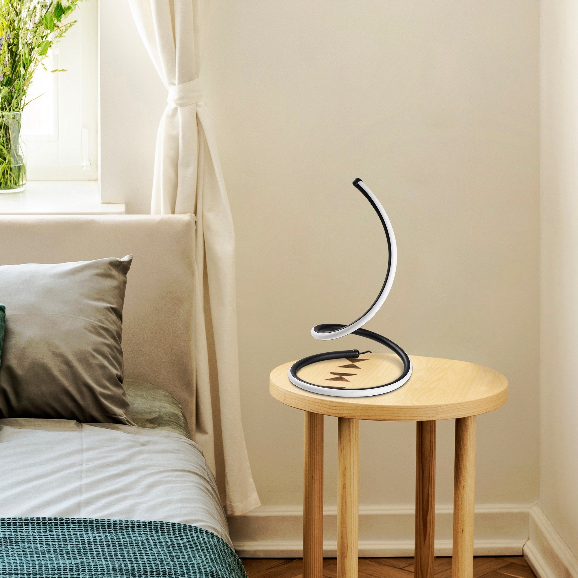 Candeeiro de Mesa Preta Elegante, Corpo de Metal, 25 cm de Diâmetro, 40 cm de Altura | Interruptor Liga/Desliga, 80 CRI, LED 12W 3000K | Ideal para Decoração e Iluminação Moderna