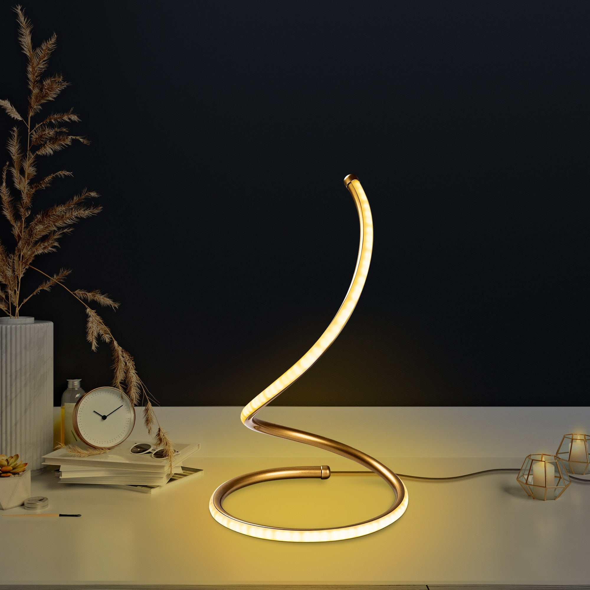 Candeeiro de Mesa Elegante Dourada, Corpo de Metal, 25 cm de Diâmetro, 40 cm de Altura | Interruptor Liga/Desliga, 80 CRI, LED 12W 3000K | Ideal para Decoração e Iluminação Moderna