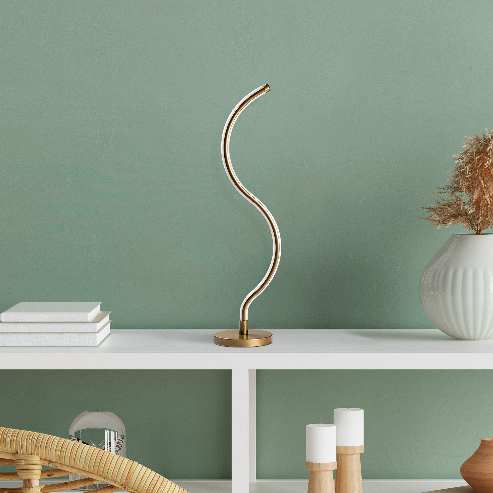 Candeeiro de Mesa Elegante Dourada, Corpo em Metal, 57 cm de Altura, Base de 13 cm, Cabo de 200 cm, IRC de 80, LED 16 W 3000 K | Iluminação Elegante para Decoração de Casa e Escritório
