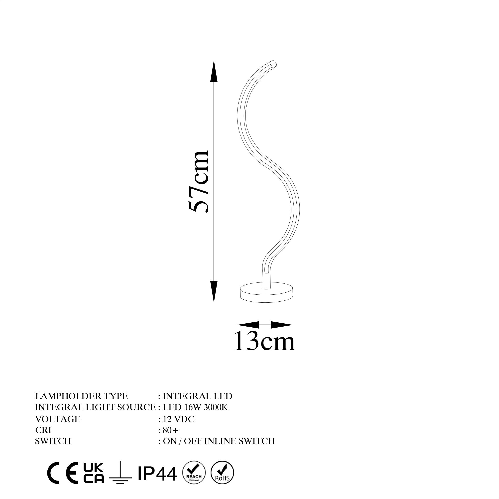 Candeeiro de Mesa Elegante Dourada, Corpo em Metal, 57 cm de Altura, Base de 13 cm, Cabo de 200 cm, IRC de 80, LED 16 W 3000 K | Iluminação Elegante para Decoração de Casa e Escritório