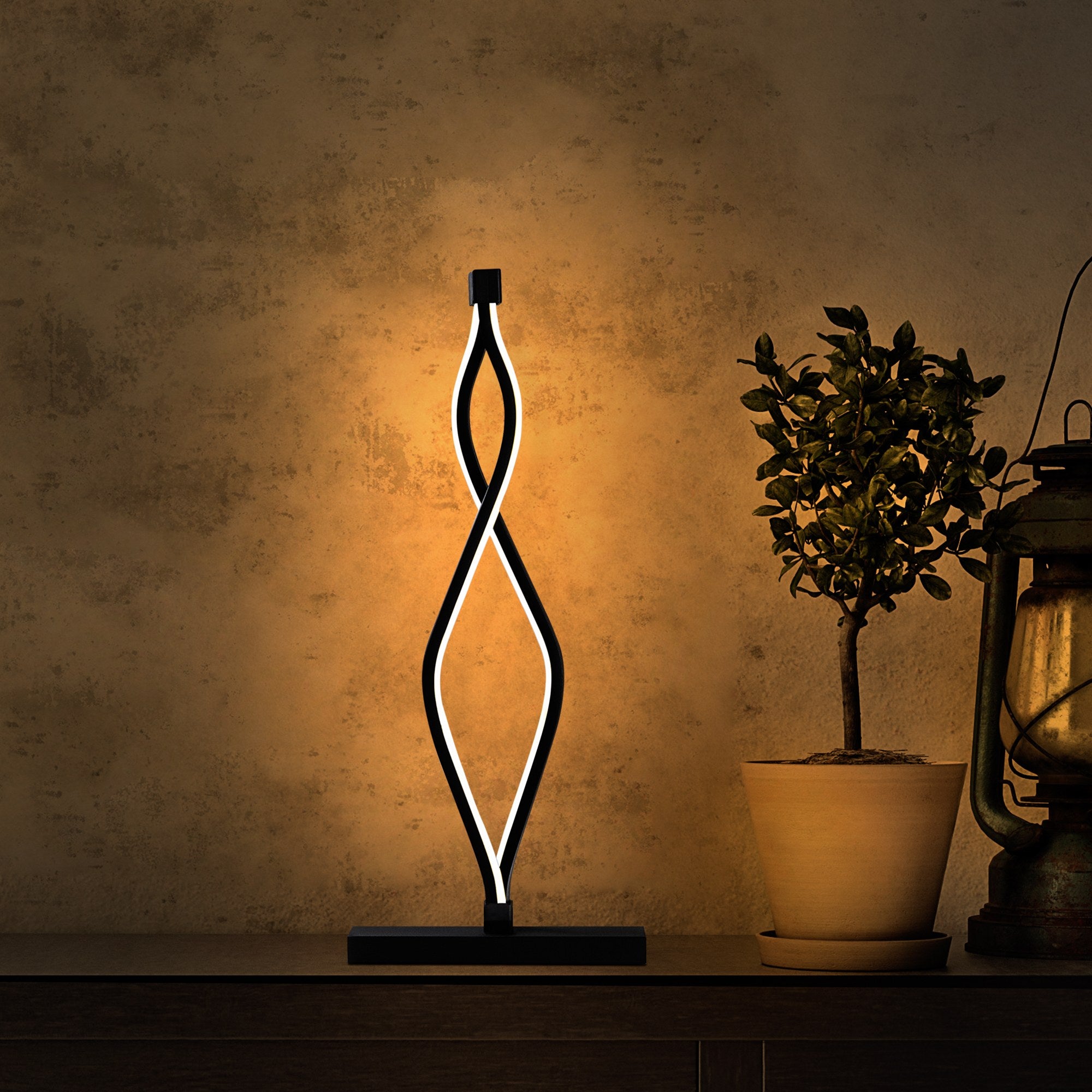 Candeeiro de Mesa Elegante Preta, Corpo de Metal, 20x48x12 cm | LED 12W 3000K, 80 CRI | Interruptor Liga/Desliga, Cabo de 200 cm | Perfeito para Decoração Moderna de Casa e Escritório