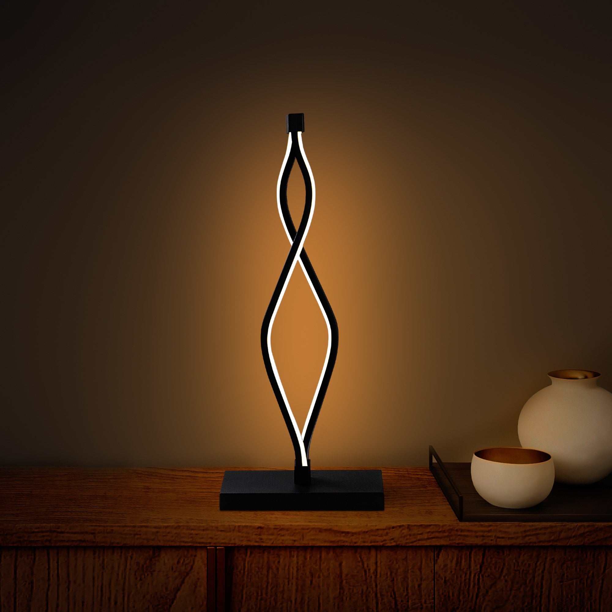 Candeeiro de Mesa Elegante Preta, Corpo de Metal, 20x48x12 cm | LED 12W 3000K, 80 CRI | Interruptor Liga/Desliga, Cabo de 200 cm | Perfeito para Decoração Moderna de Casa e Escritório