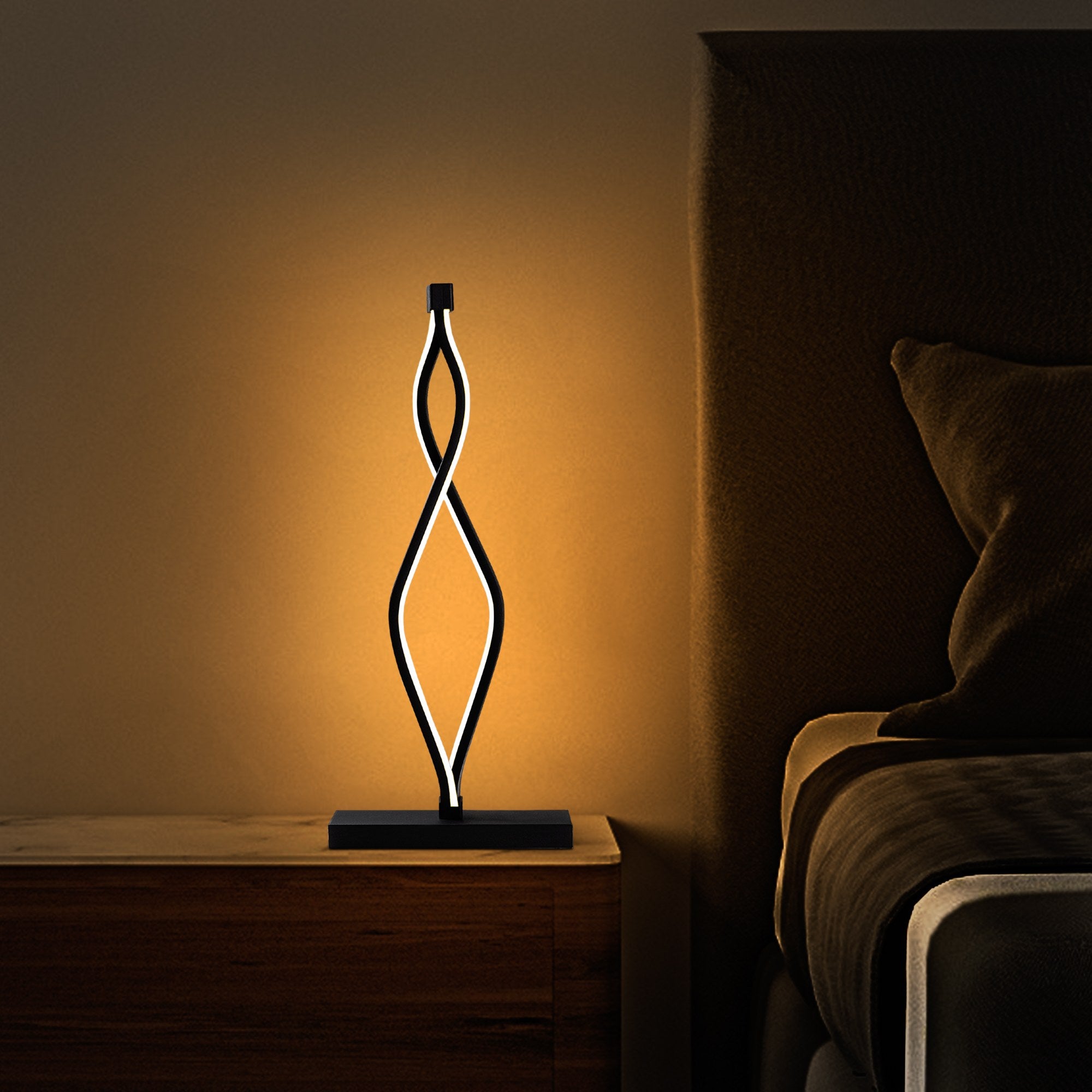 Candeeiro de Mesa Elegante Preta, Corpo de Metal, 20x48x12 cm | LED 12W 3000K, 80 CRI | Interruptor Liga/Desliga, Cabo de 200 cm | Perfeito para Decoração Moderna de Casa e Escritório