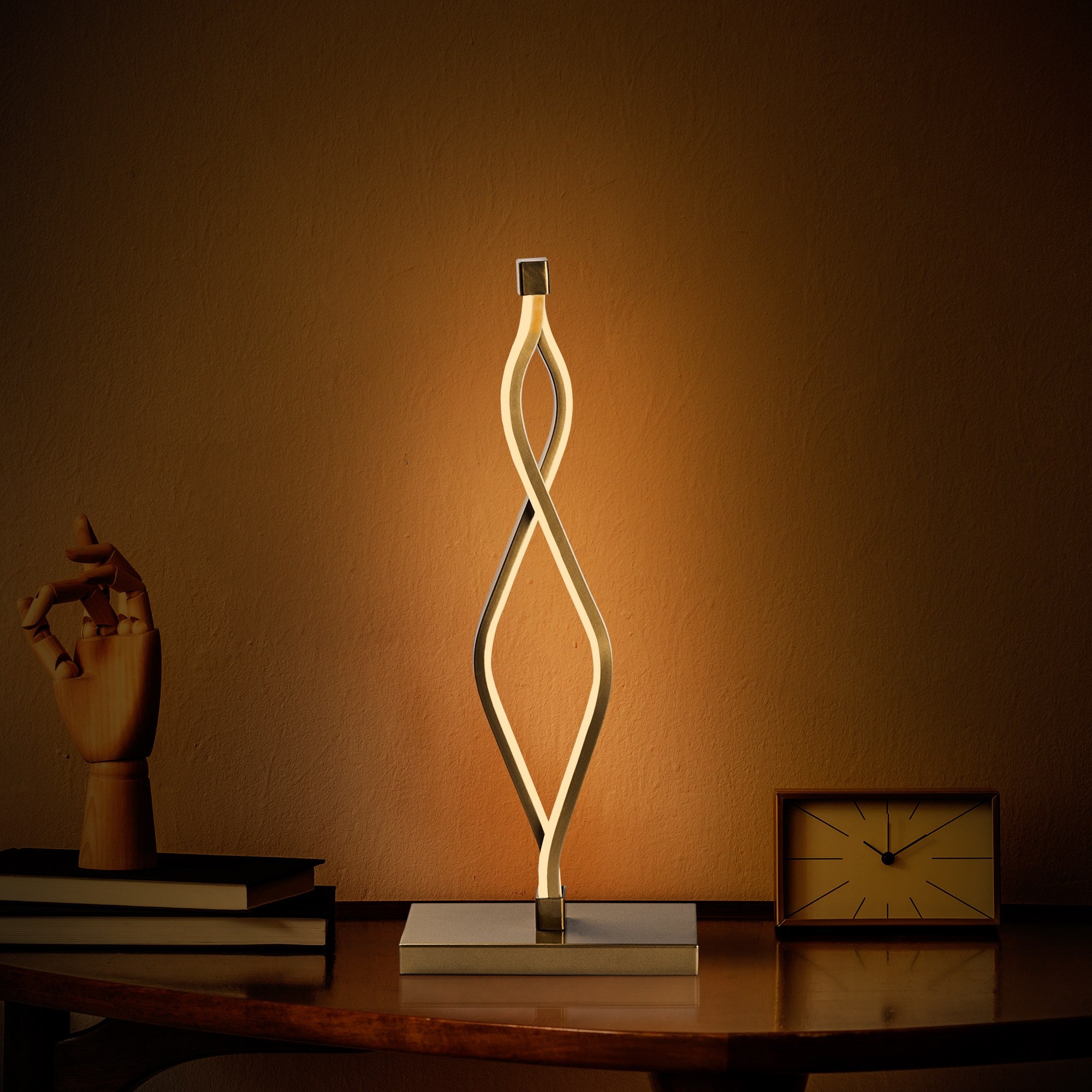 Candeeiro de Mesa Elegante Dourada, Corpo em Metal, 20 x 48 x 12 cm | LED 12W, 3000K, 80 CRI | Iluminação Elegante para Casa e Escritório, Interruptor Liga/Desliga, Cabo de 200 cm