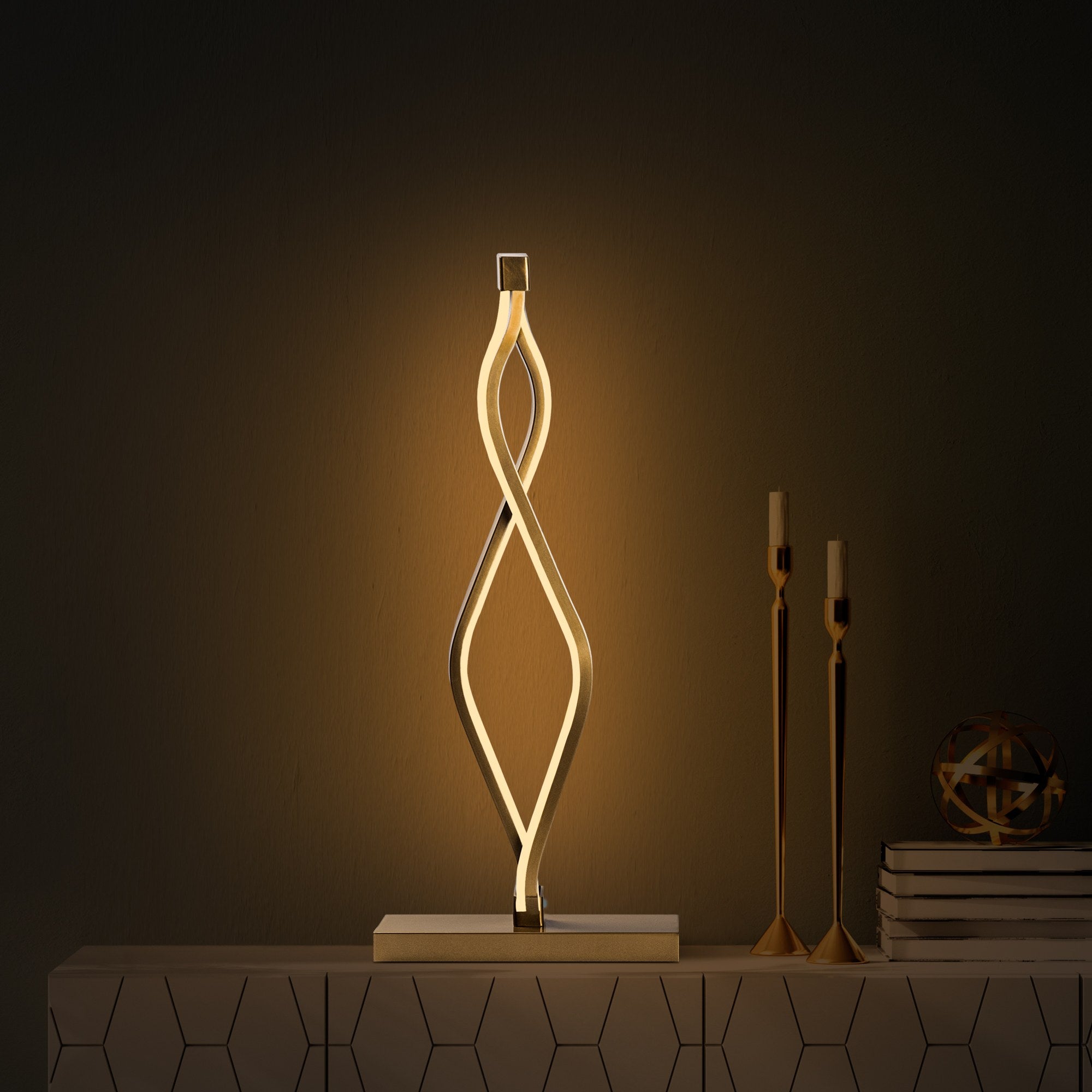 Candeeiro de Mesa Elegante Dourada, Corpo em Metal, 20 x 48 x 12 cm | LED 12W, 3000K, 80 CRI | Iluminação Elegante para Casa e Escritório, Interruptor Liga/Desliga, Cabo de 200 cm