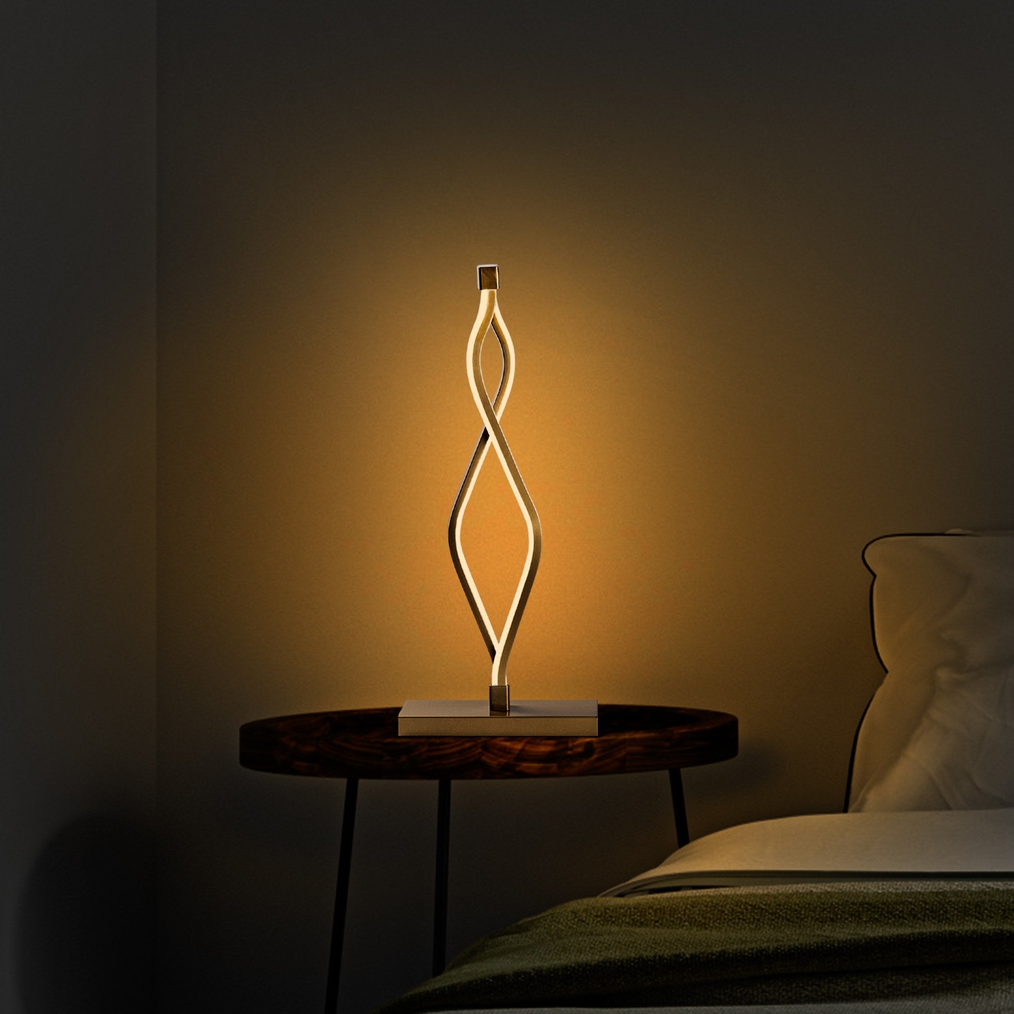 Candeeiro de Mesa Elegante Dourada, Corpo em Metal, 20 x 48 x 12 cm | LED 12W, 3000K, 80 CRI | Iluminação Elegante para Casa e Escritório, Interruptor Liga/Desliga, Cabo de 200 cm