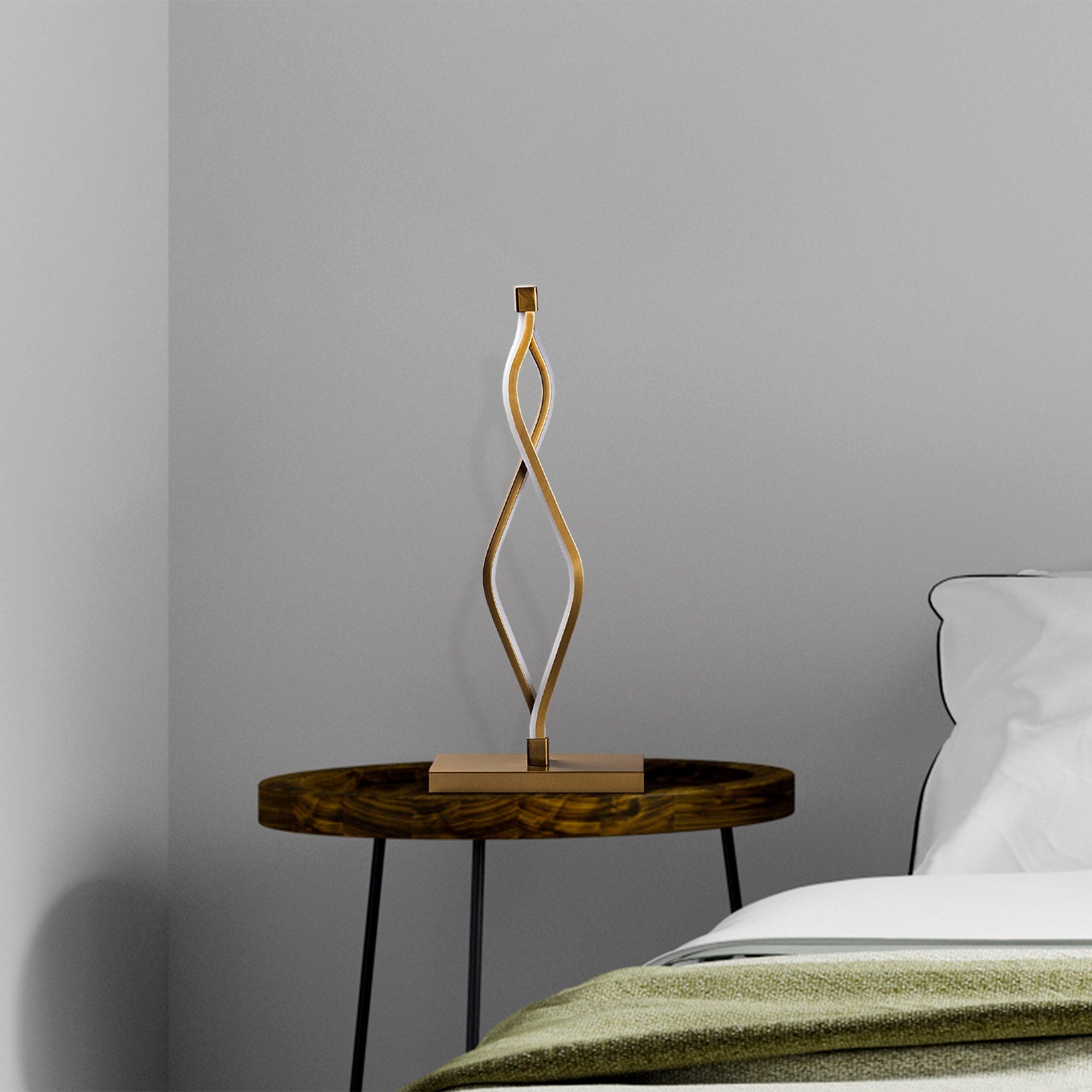 Candeeiro de Mesa Elegante Dourada, Corpo em Metal, 20 x 48 x 12 cm | LED 12W, 3000K, 80 CRI | Iluminação Elegante para Casa e Escritório, Interruptor Liga/Desliga, Cabo de 200 cm