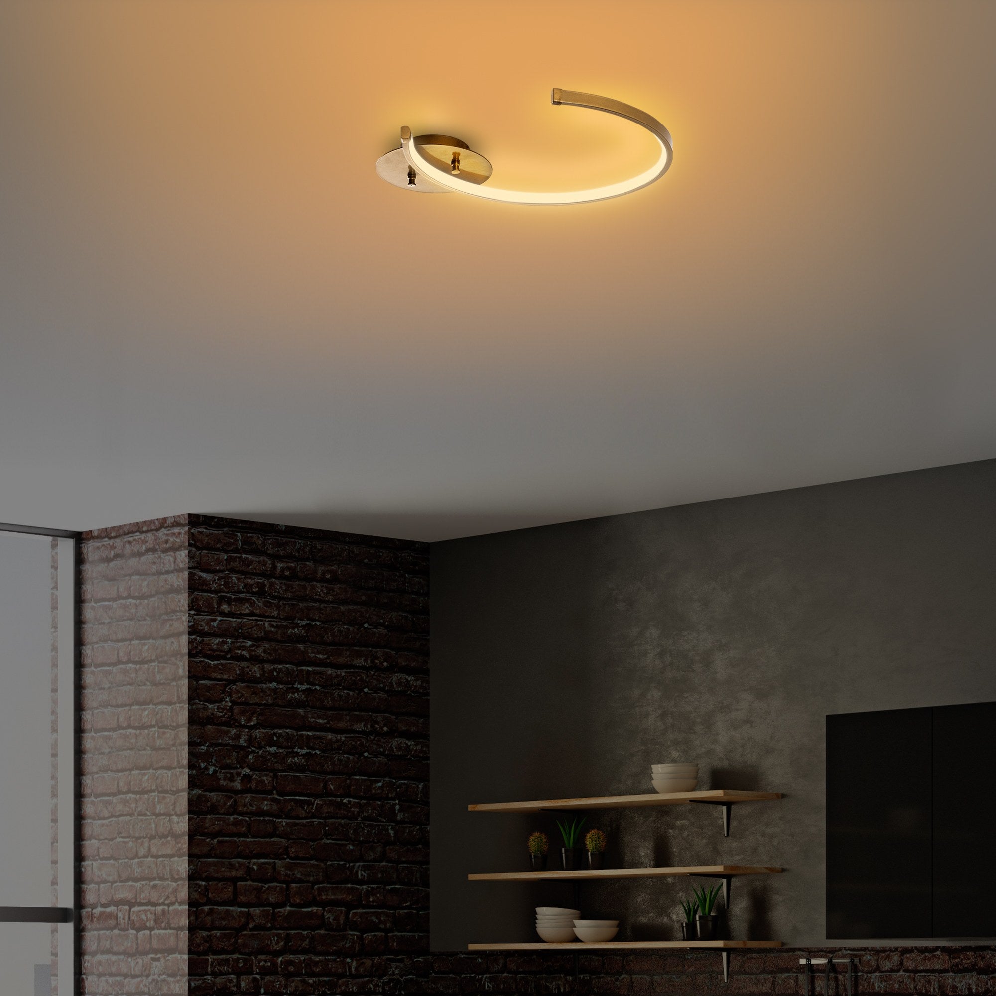 Candeeiro de Teto Dourado Elegante, Corpo em Metal, 46 x 6 x 33 cm | LED 12W 3000K | Iluminação Elegante para Decoração Moderna de Casa e Salas de Jantar, Classificação IP20