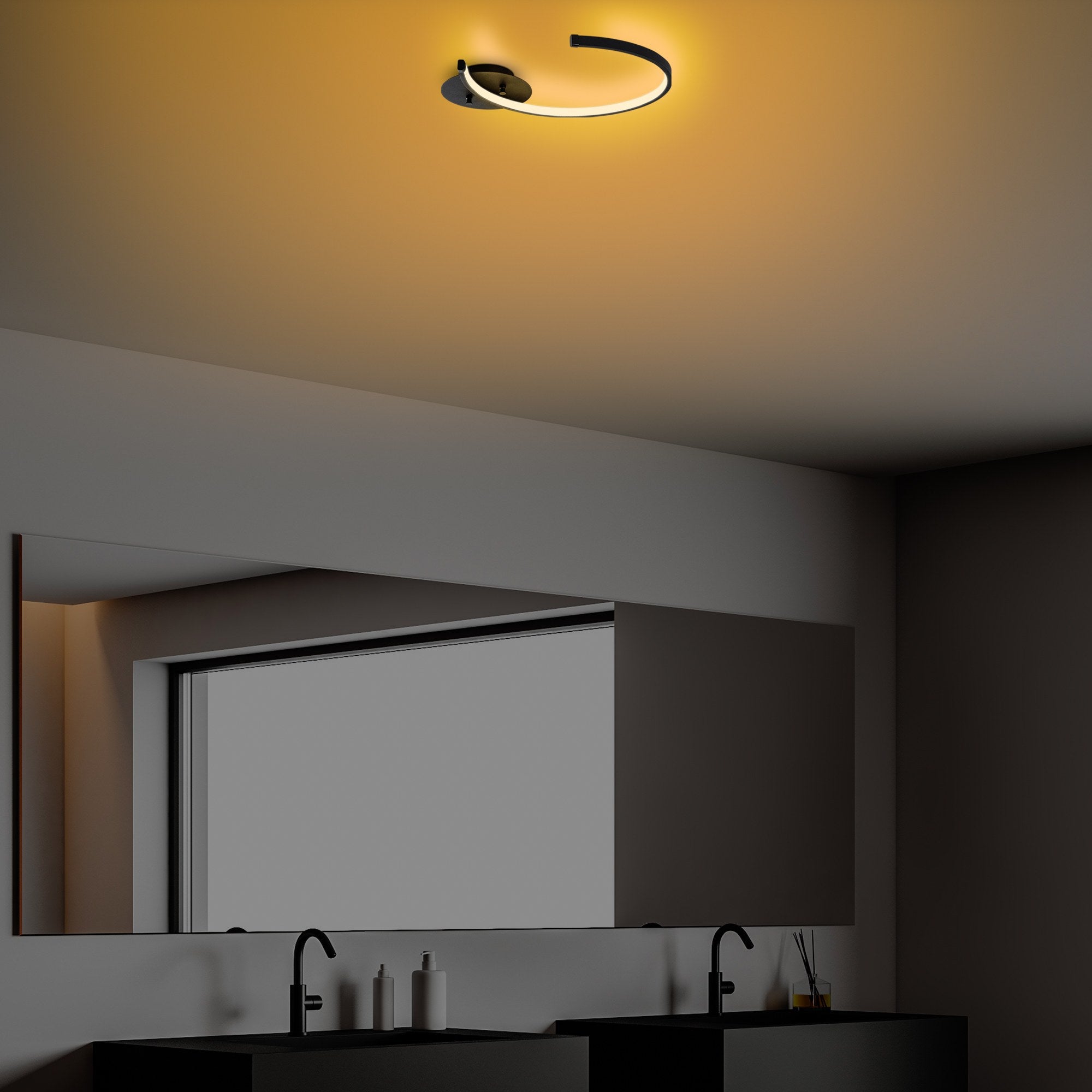 Candeeiro de Teto Preto Elegante, Corpo em Metal, 46 x 33 x 6 cm | LED Integral 12W 3000K | Iluminação Elegante para Decoração Moderna de Casa e Escritório