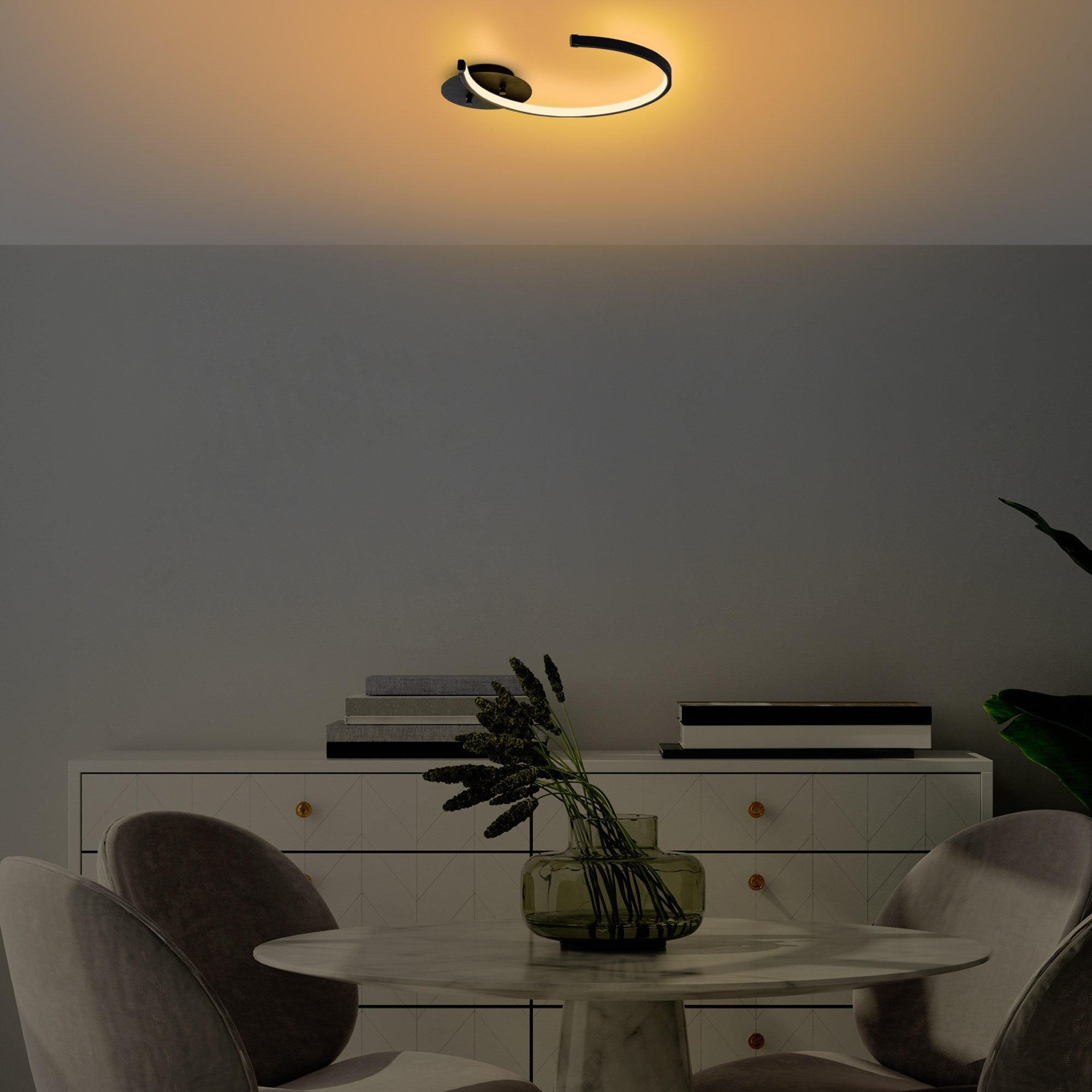 Candeeiro de Teto Preto Elegante, Corpo em Metal, 46 x 33 x 6 cm | LED Integral 12W 3000K | Iluminação Elegante para Decoração Moderna de Casa e Escritório