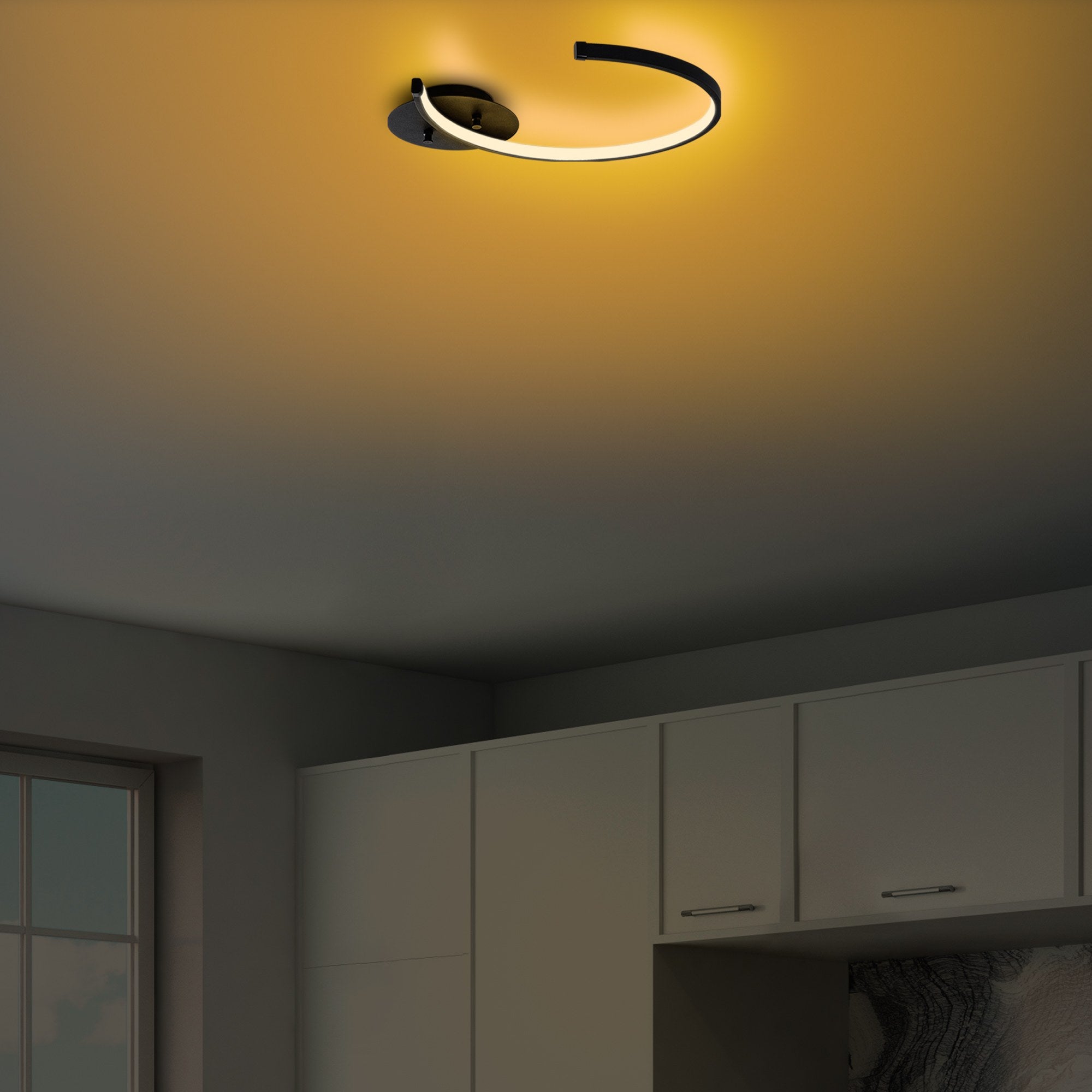 Candeeiro de Teto Preto Elegante, Corpo em Metal, 46 x 33 x 6 cm | LED Integral 12W 3000K | Iluminação Elegante para Decoração Moderna de Casa e Escritório