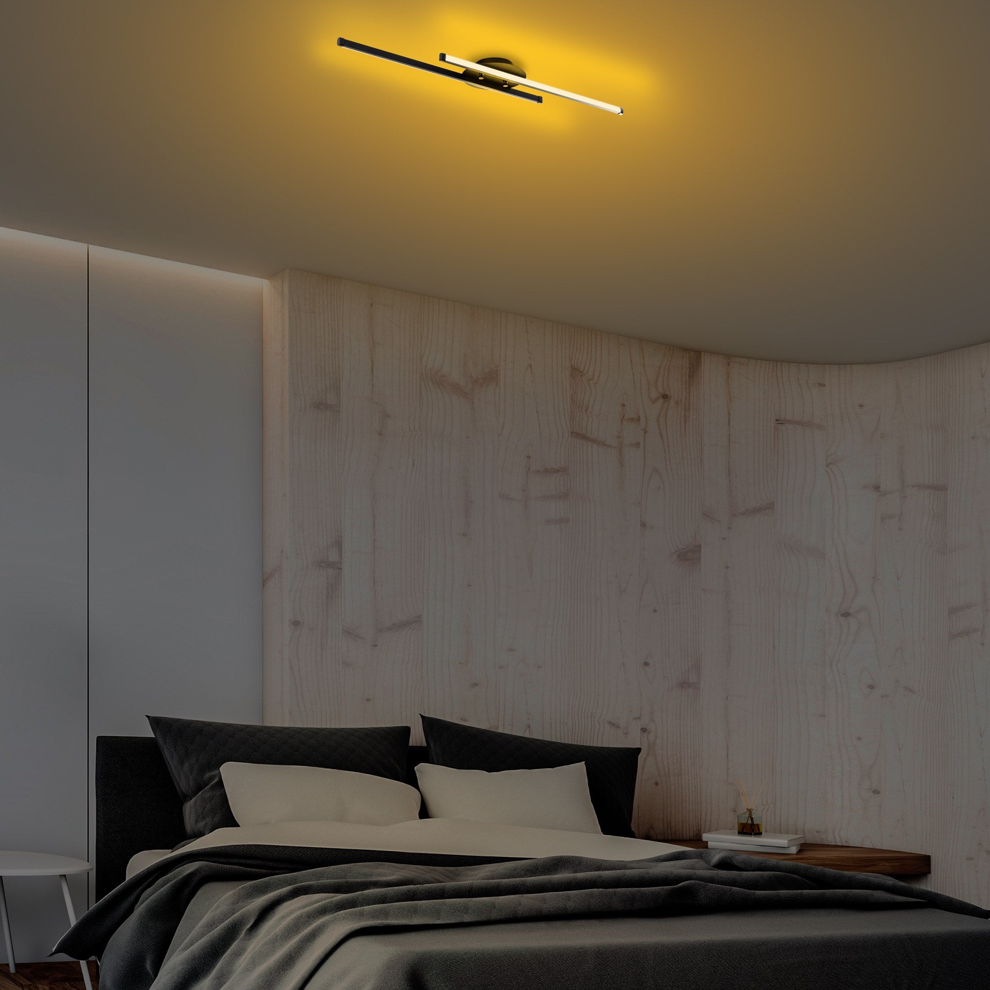 Candeeiro de Teto Preto Elegante, Corpo em Metal, 86 x 5 x 17 cm | LED Integral 16W 3000K | Iluminação Elegante para Decoração Moderna de Casa e Escritório
