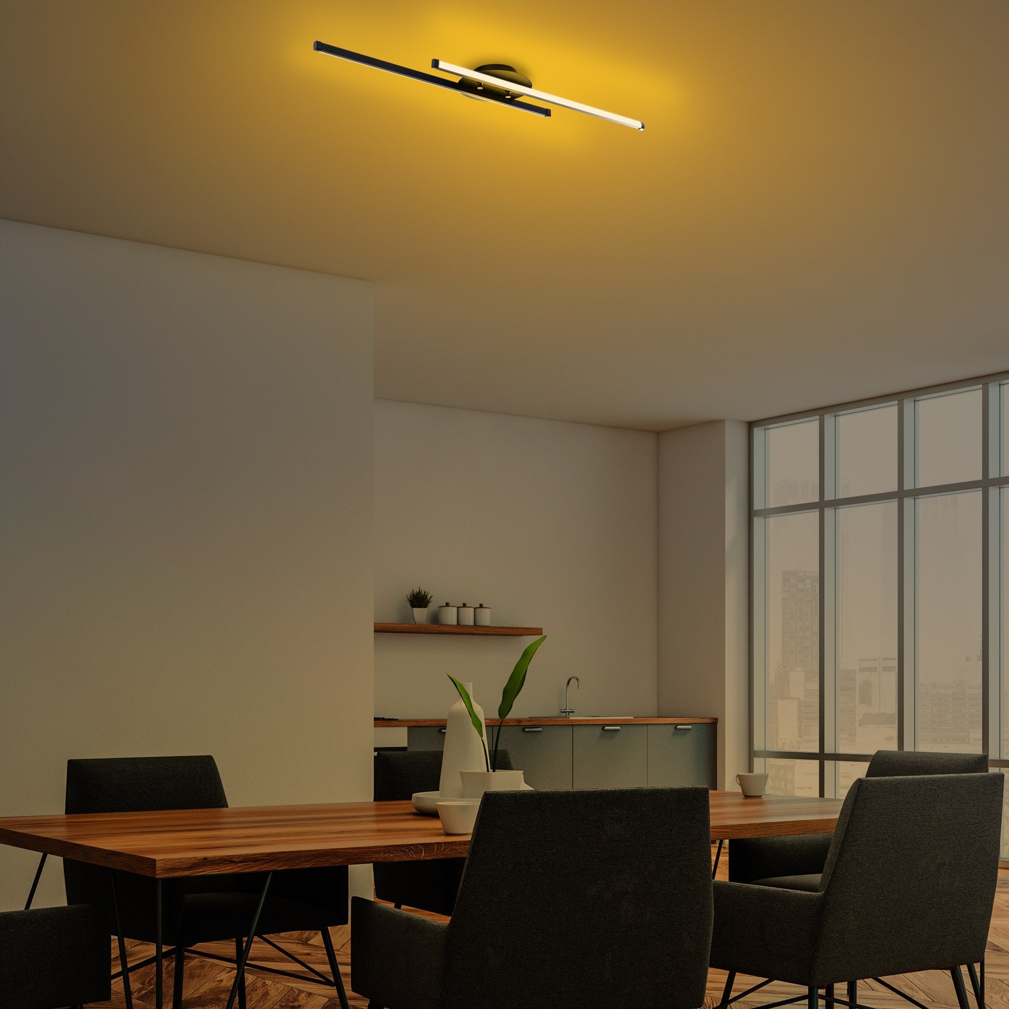 Candeeiro de Teto Preto Elegante, Corpo em Metal, 86 x 5 x 17 cm | LED Integral 16W 3000K | Iluminação Elegante para Decoração Moderna de Casa e Escritório
