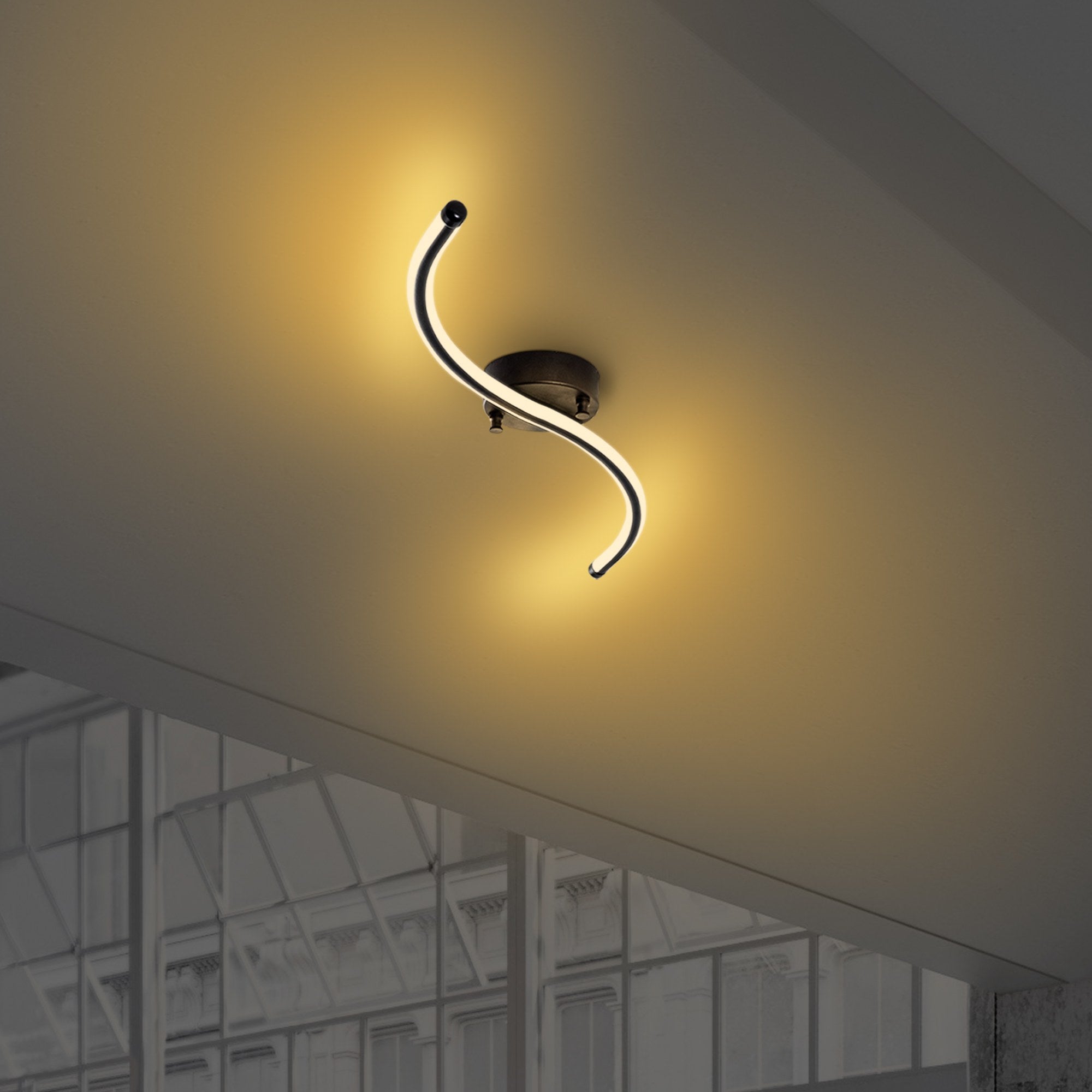 Candeeiro de Teto Preto Elegante, Corpo em Metal, 67 cm de Largura, 5 cm de Altura | LED Integral 16W 3000K | Iluminação Elegante para Decoração Moderna