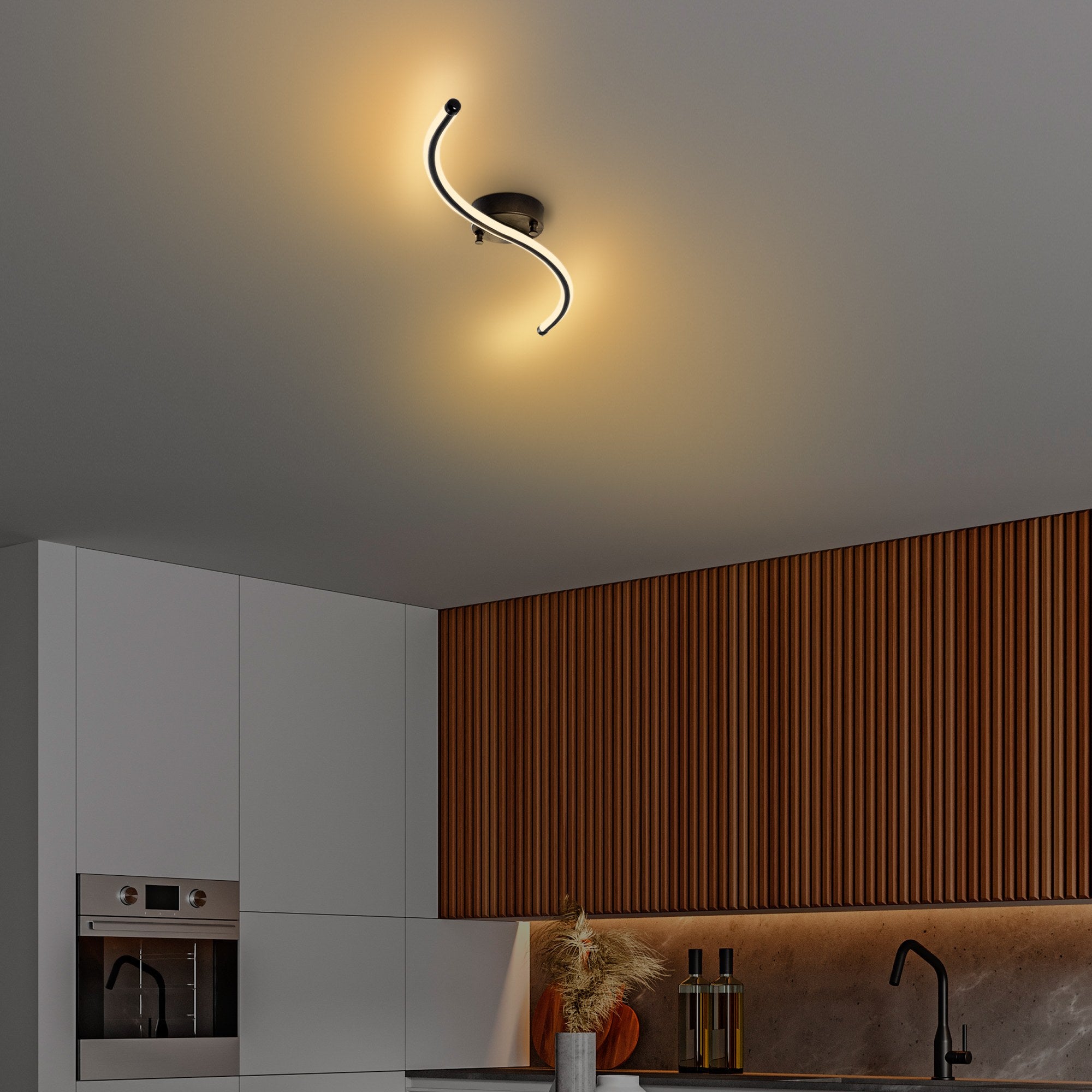 Candeeiro de Teto Preto Elegante, Corpo em Metal, 67 cm de Largura, 5 cm de Altura | LED Integral 16W 3000K | Iluminação Elegante para Decoração Moderna