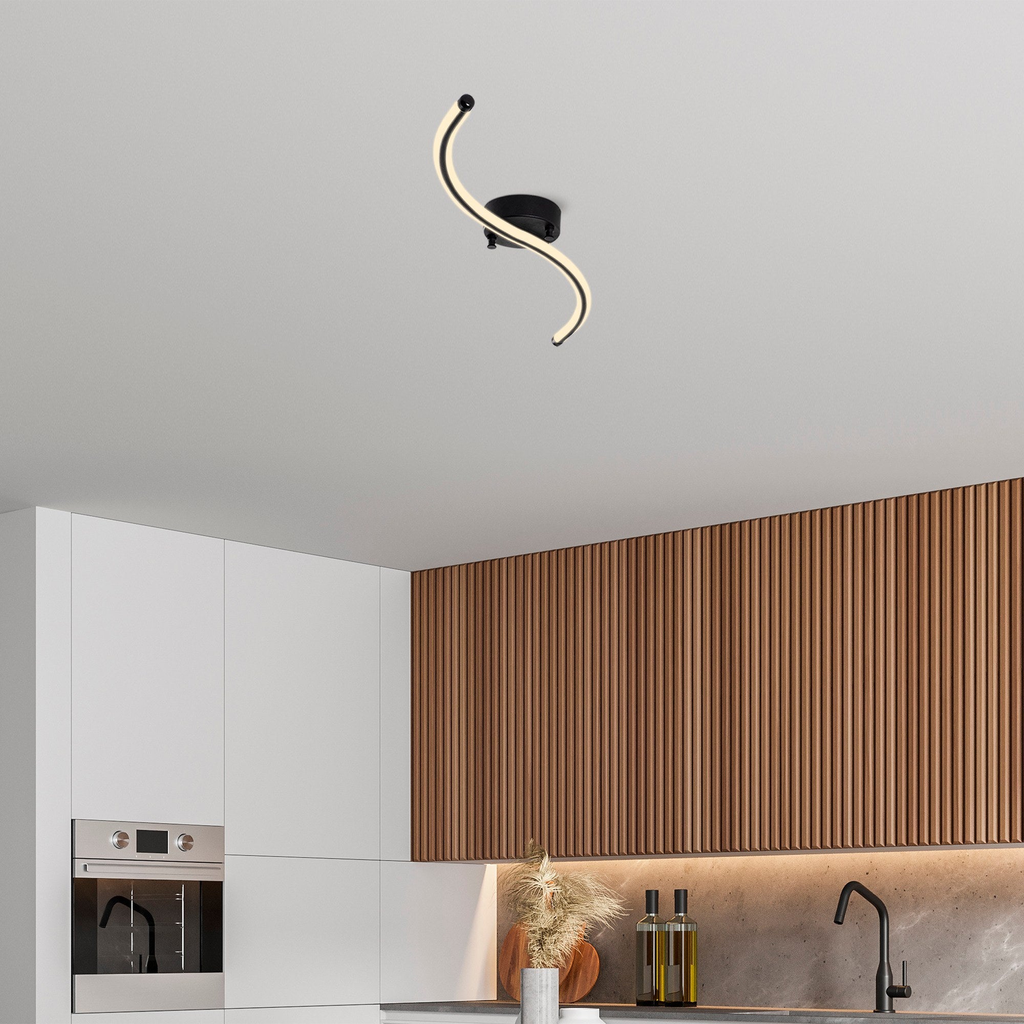 Candeeiro de Teto Preto Elegante, Corpo em Metal, 67 cm de Largura, 5 cm de Altura | LED Integral 16W 3000K | Iluminação Elegante para Decoração Moderna