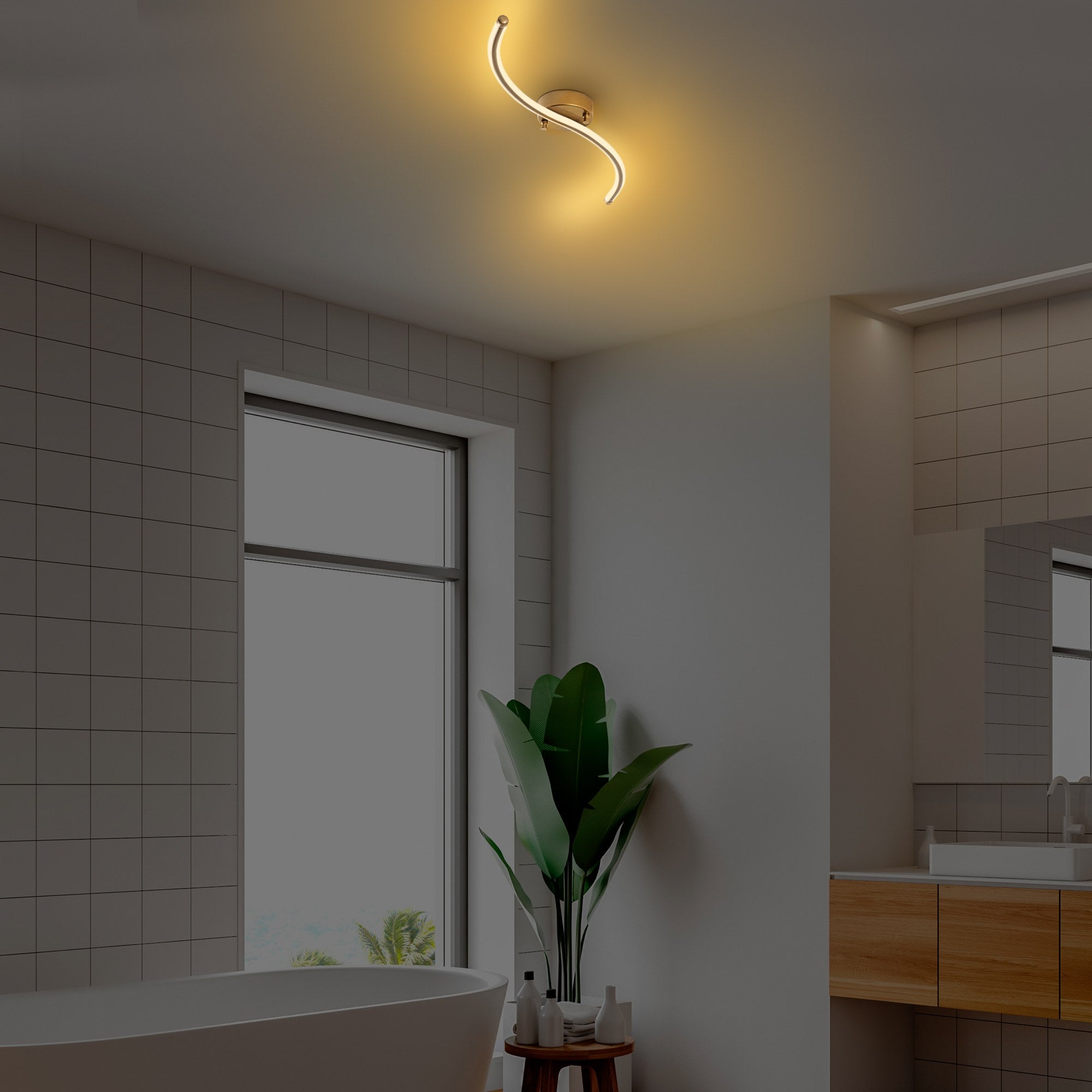 Candeeiro de Teto Dourado Elegante, Corpo em Metal, 67 cm de Largura, 5 cm de Altura, 10 cm de Profundidade | LED Integral 16W 3000K | Iluminação Elegante para Espaços Modernos