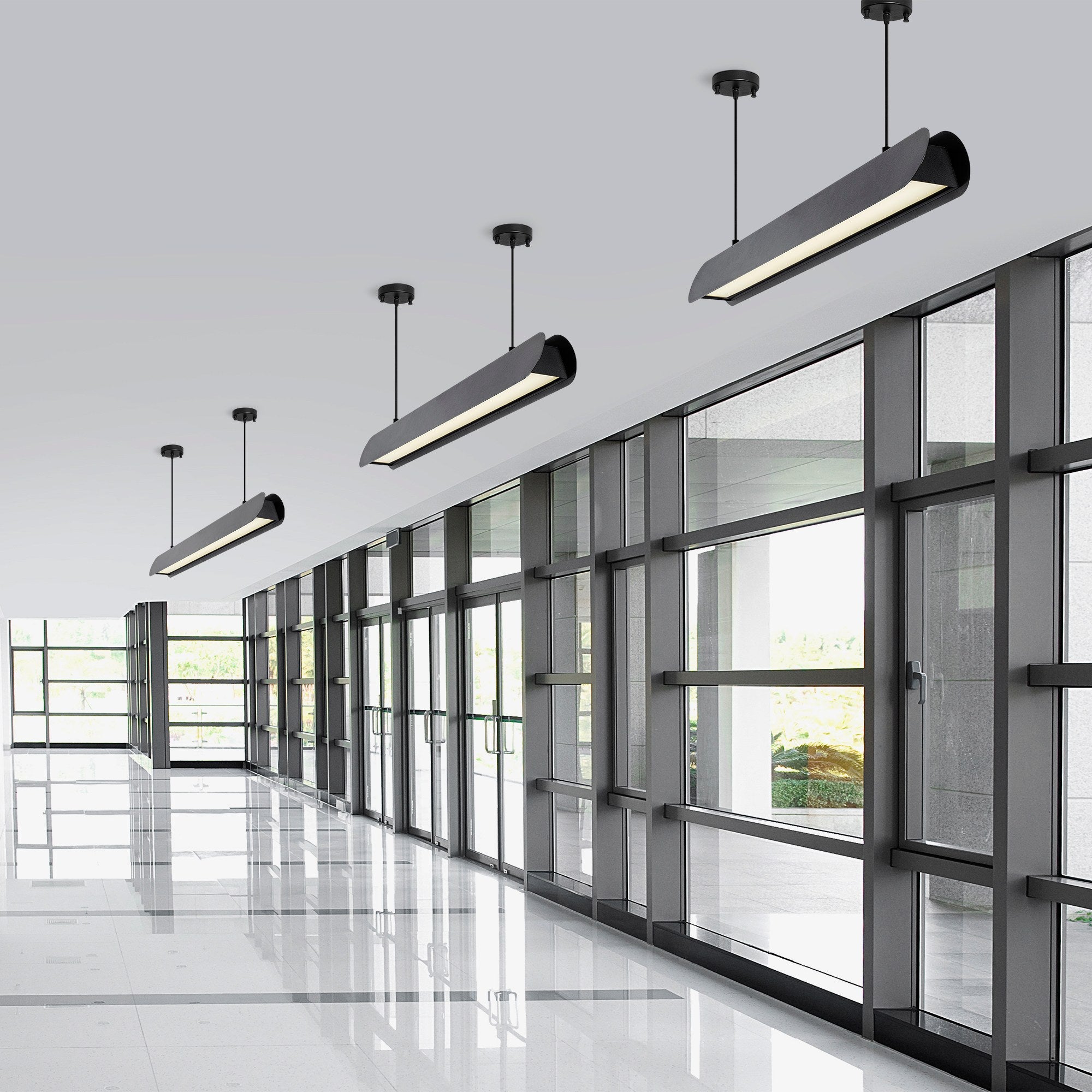Candeeiro de Teto Preto Elegante, Corpo em Metal, 109 cm de Largura, Altura Ajustável (25-130 cm) | LED SMD 30 W, IP20, Interruptor Liga/Desliga | Perfeito para Espaços Modernos