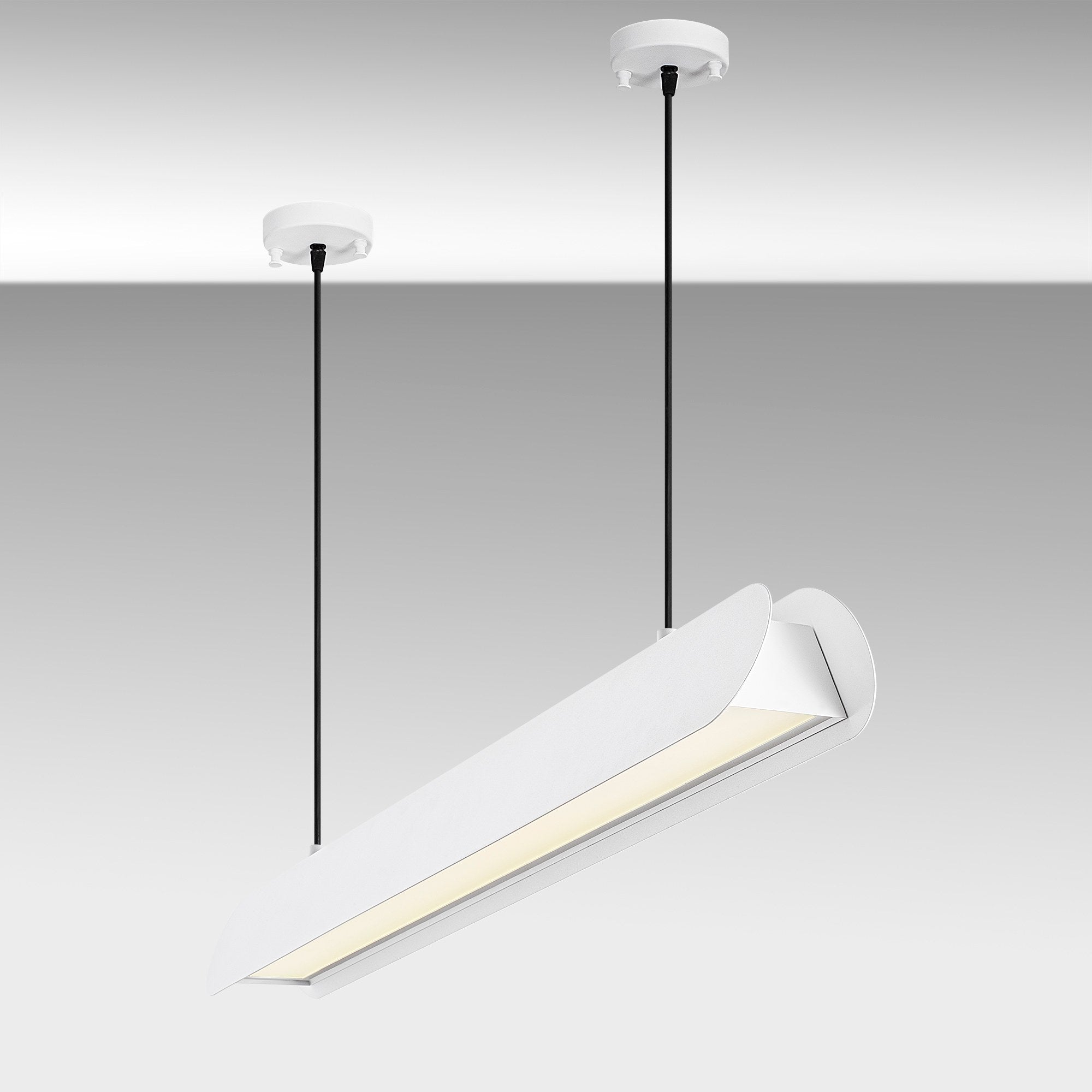 Candeeiro de Teto Branco Elegante, Corpo em Metal, 109 cm de Largura, Altura Ajustável (25-130 cm), LED 30 W, IP20, Interruptor Liga/Desliga | Perfeito para Espaços Modernos