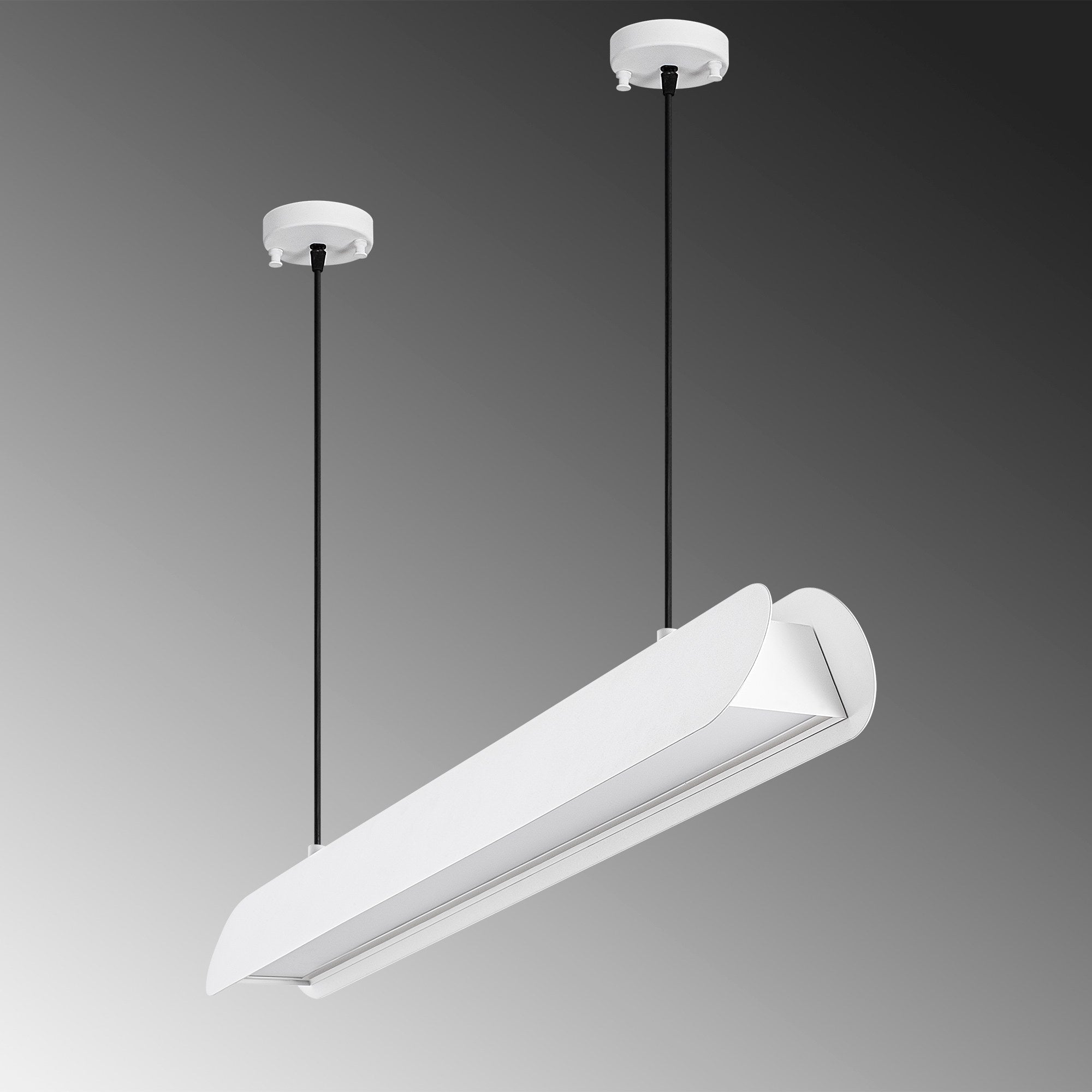 Candeeiro de Teto Branco Elegante, Corpo em Metal, 109 cm de Largura, Altura Ajustável (25-130 cm), LED 30 W, IP20, Interruptor Liga/Desliga | Perfeito para Espaços Modernos