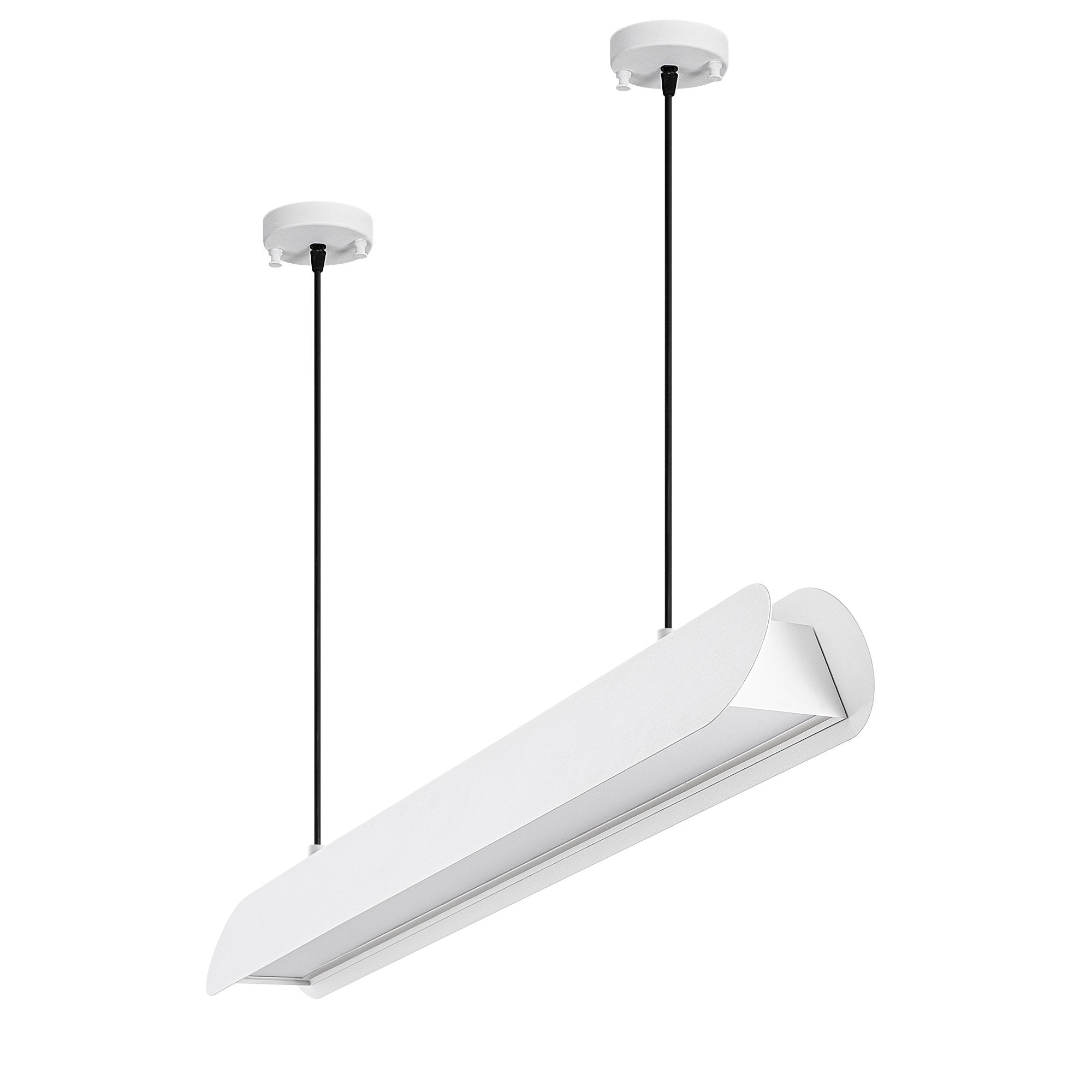 Candeeiro de Teto Branco Elegante, Corpo em Metal, 109 cm de Largura, Altura Ajustável (25-130 cm), LED 30 W, IP20, Interruptor Liga/Desliga | Perfeito para Espaços Modernos