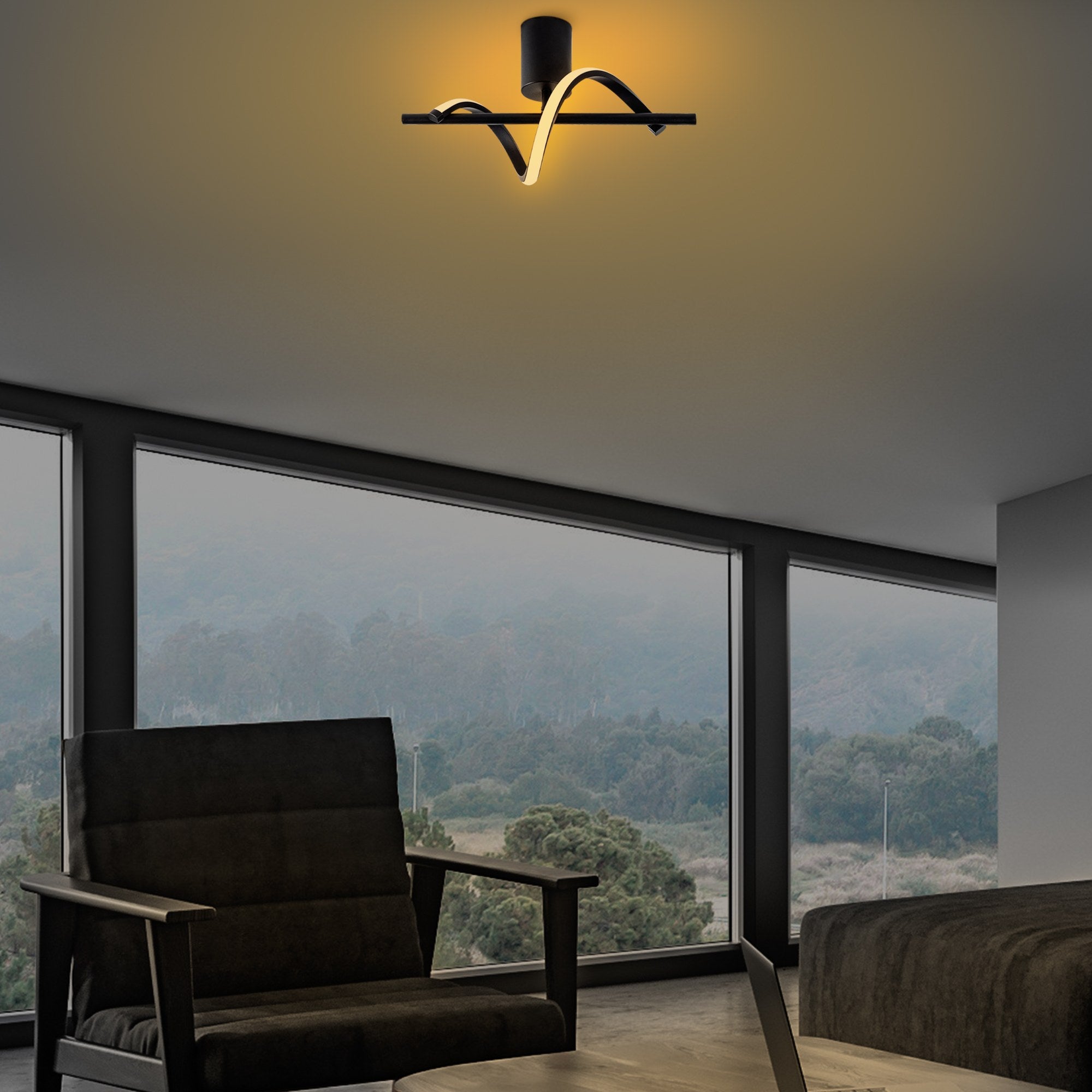 Candeeiro de Teto Preto Elegante, Corpo em Metal, 41 x 25 x 16 cm | LED SMD 11W 3000K | Iluminação Elegante para Decoração e Ambiente Modernos