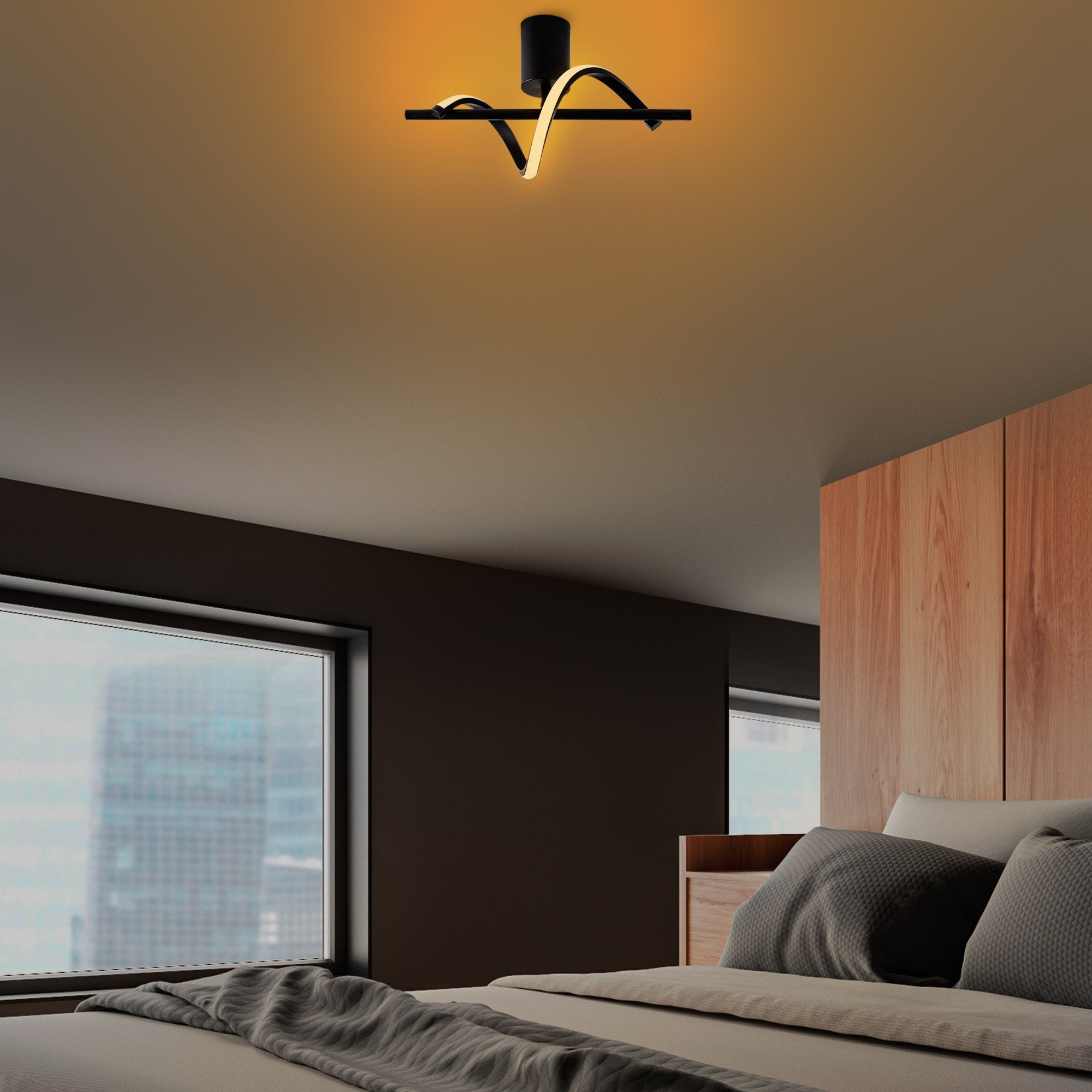 Candeeiro de Teto Preto Elegante, Corpo em Metal, 41 x 25 x 16 cm | LED SMD 11W 3000K | Iluminação Elegante para Decoração e Ambiente Modernos