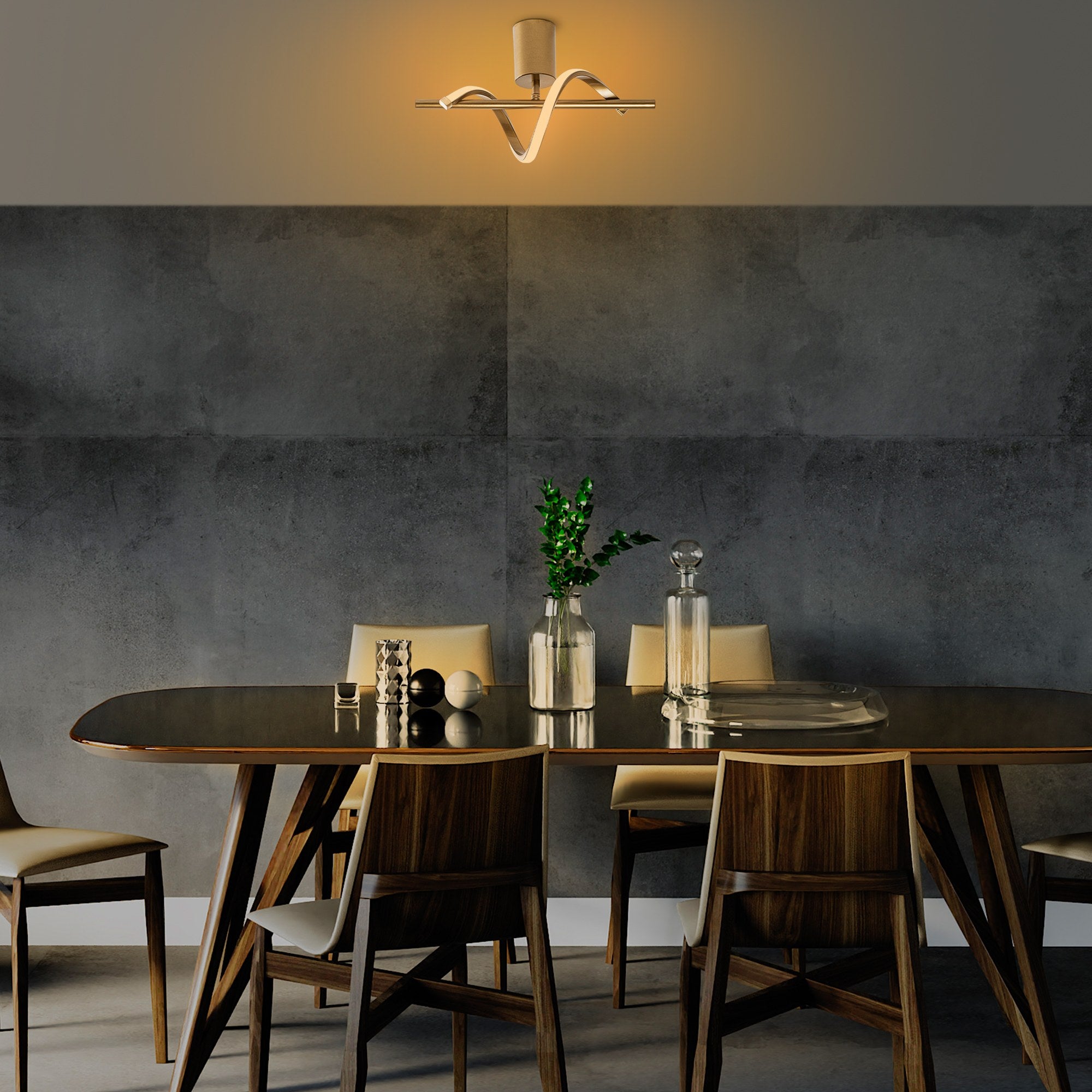 Candeeiro de Teto Dourado Elegante, Corpo em Metal, 41 x 16 x 25 cm | LED SMD 11W 3000K | Iluminação Elegante para Decoração Moderna de Casa e Salas de Jantar