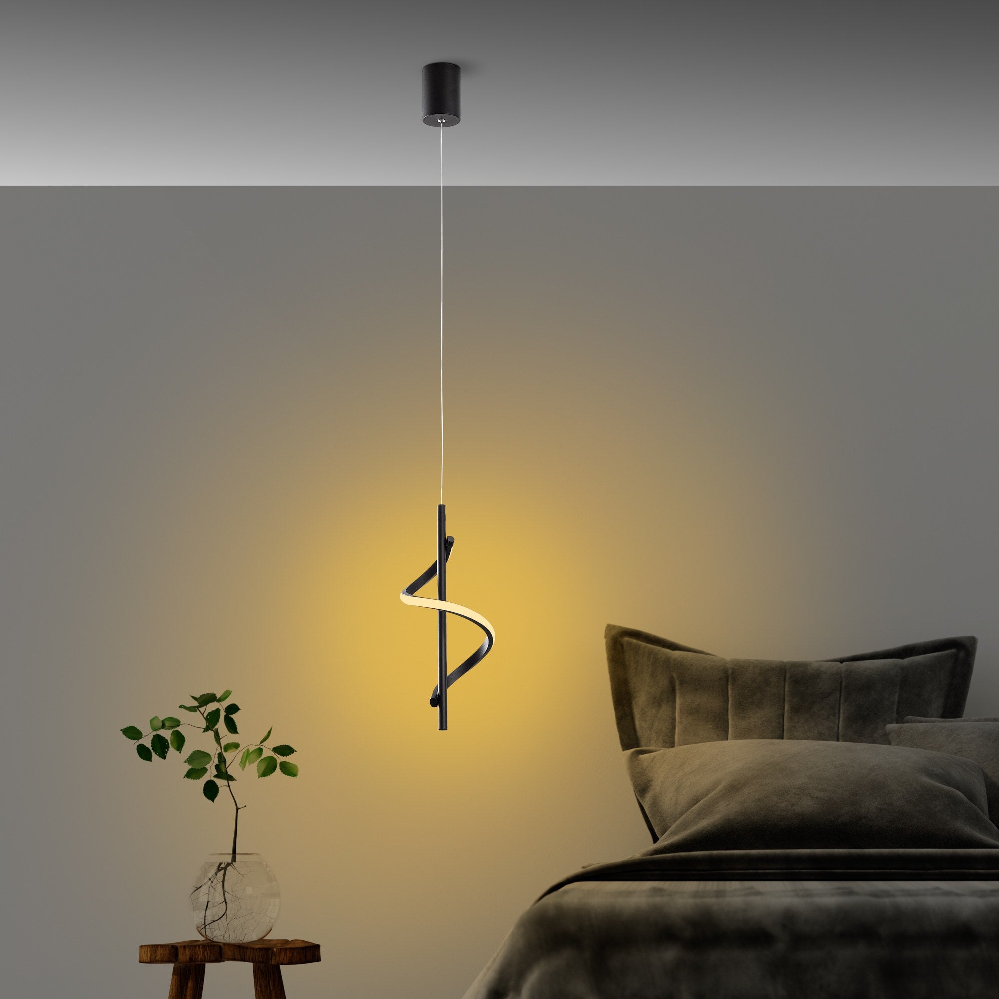 Candeeiro de Teto Preto Elegante, Corpo em Metal, 16 cm de Largura, Altura Ajustável 50-100 cm | LED SMD 11W 3000K | Iluminação Elegante para Espaços Modernos