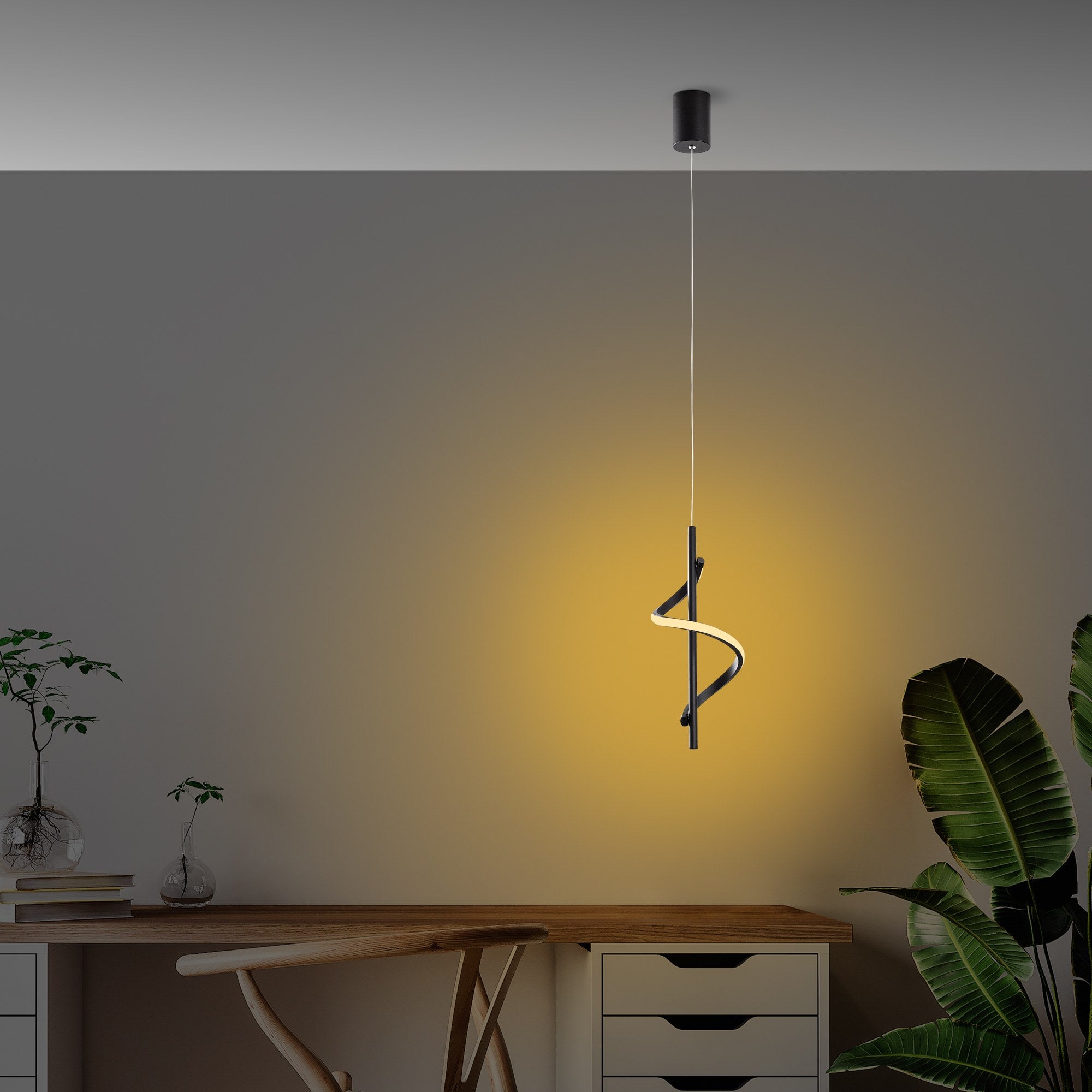 Candeeiro de Teto Preto Elegante, Corpo em Metal, 16 cm de Largura, Altura Ajustável 50-100 cm | LED SMD 11W 3000K | Iluminação Elegante para Espaços Modernos