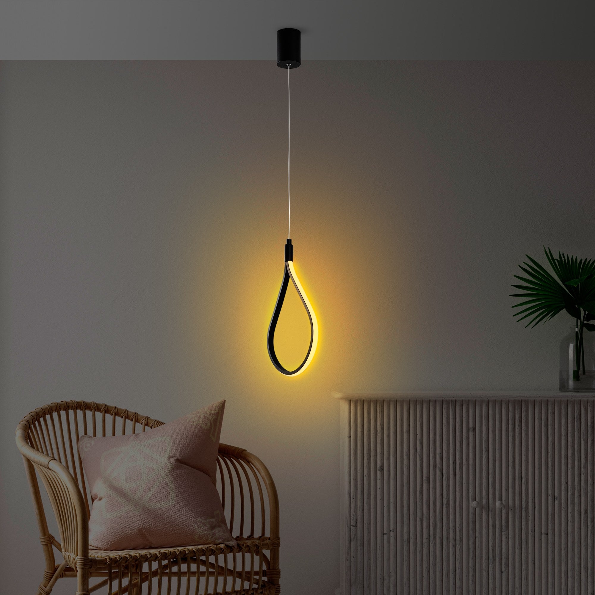 Candeeiro de Teto Preto Elegante, Corpo em Metal, 23 cm de Largura, Altura Ajustável 50-100 cm | LED SMD 11W 3000K | Iluminação Elegante para Espaços Modernos