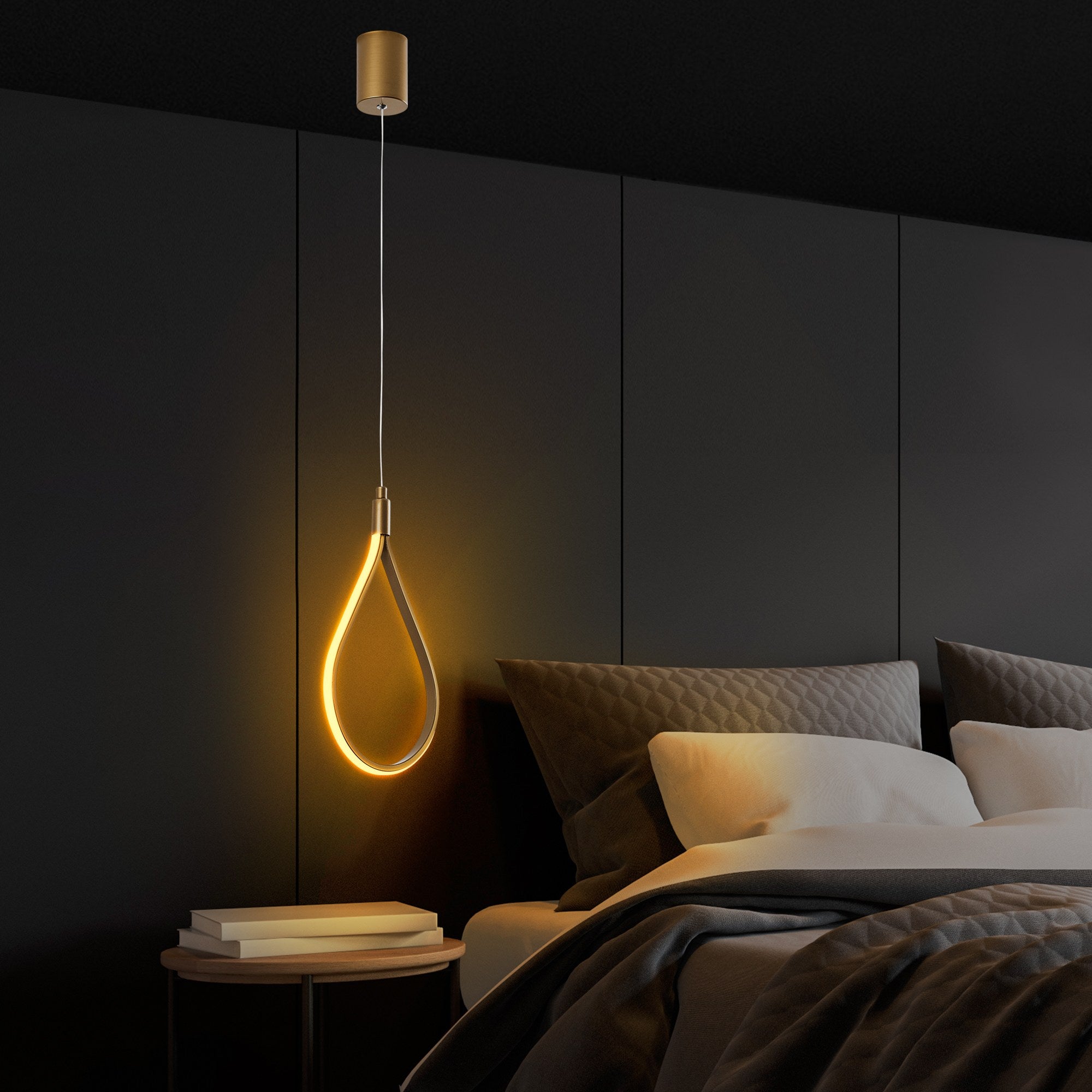 Candeeiro de Teto dourado elegante, corpo de metal, 23 cm de largura, altura ajustável de 50 a 100 cm, LED 11 W 3000 K, iluminação elegante para espaços modernos, classificação IP20.
