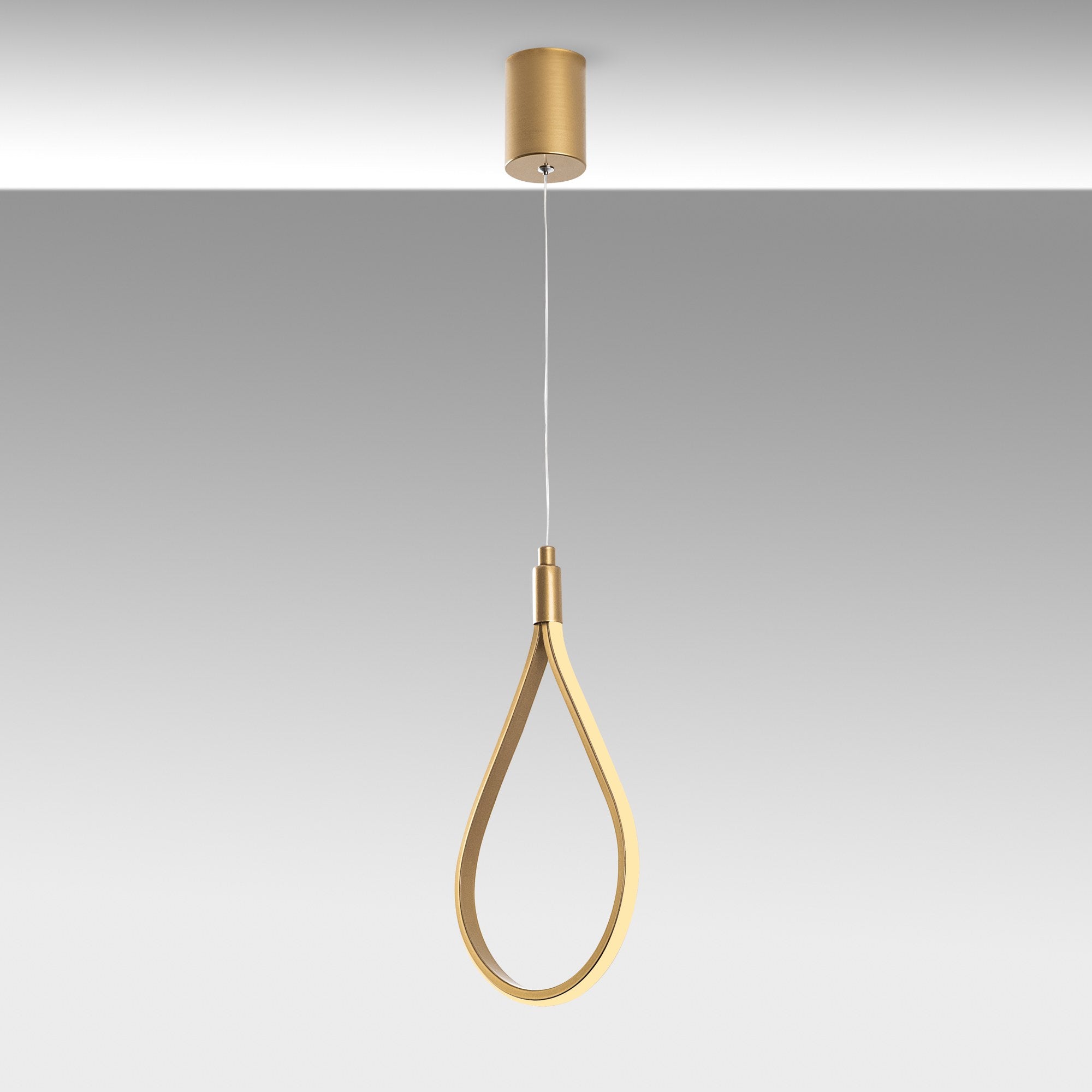 Candeeiro de Teto dourado elegante, corpo de metal, 23 cm de largura, altura ajustável de 50 a 100 cm, LED 11 W 3000 K, iluminação elegante para espaços modernos, classificação IP20.