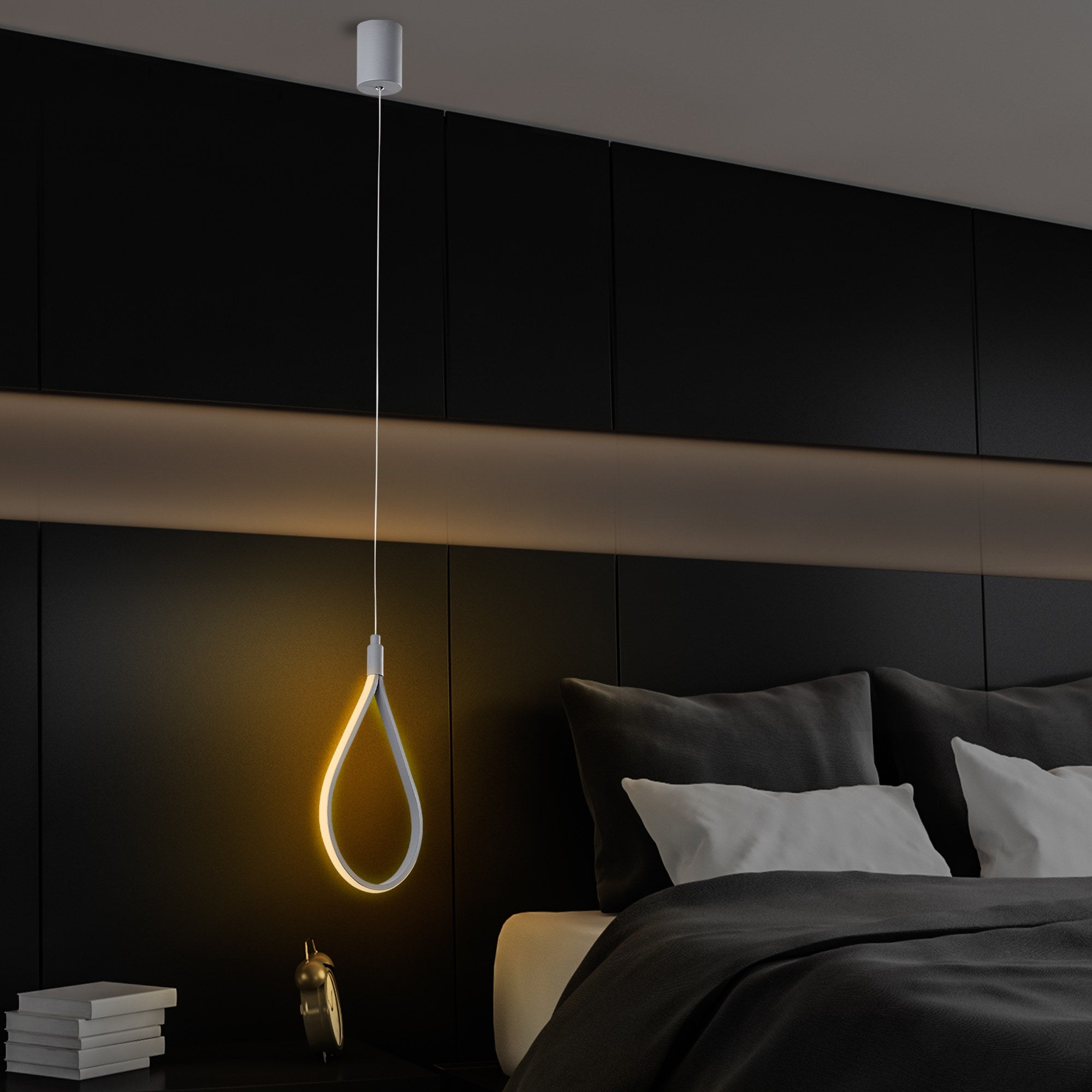 Candeeiro de Teto Cinza Elegante, Corpo em Metal, 23 cm de Largura, Altura Ajustável 50-100 cm | LED SMD 11W 3000K | Iluminação Elegante para Espaços Modernos
